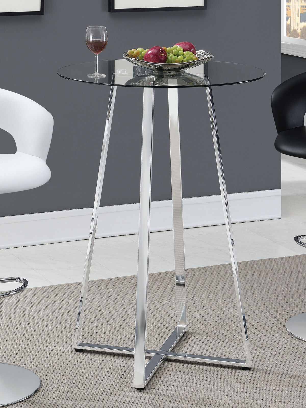 Coaster Modern Bistro Glass Top Bar Game room Table Chrome 100026