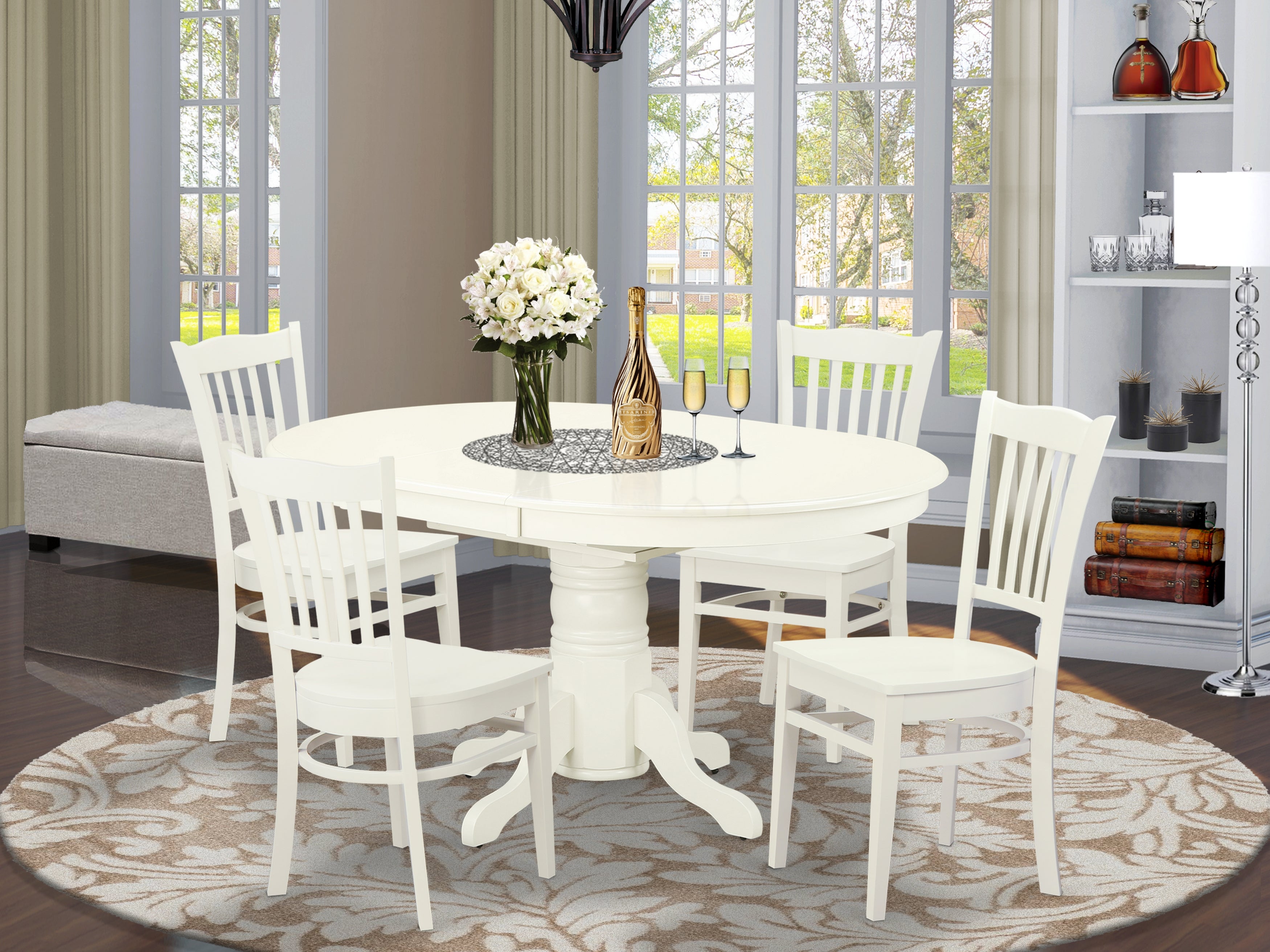 AVGR5-LWH-W 5 Pc Dining set with a Kitchen Table and 4 Wood Seat Kitchen Chairs in Linen White