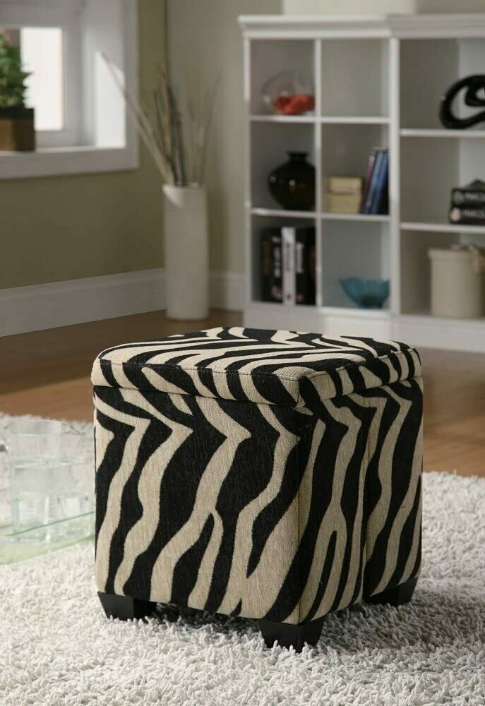 Khaki and Zebra Print Fabric Upholstered Foldable Square Storage Ottoman