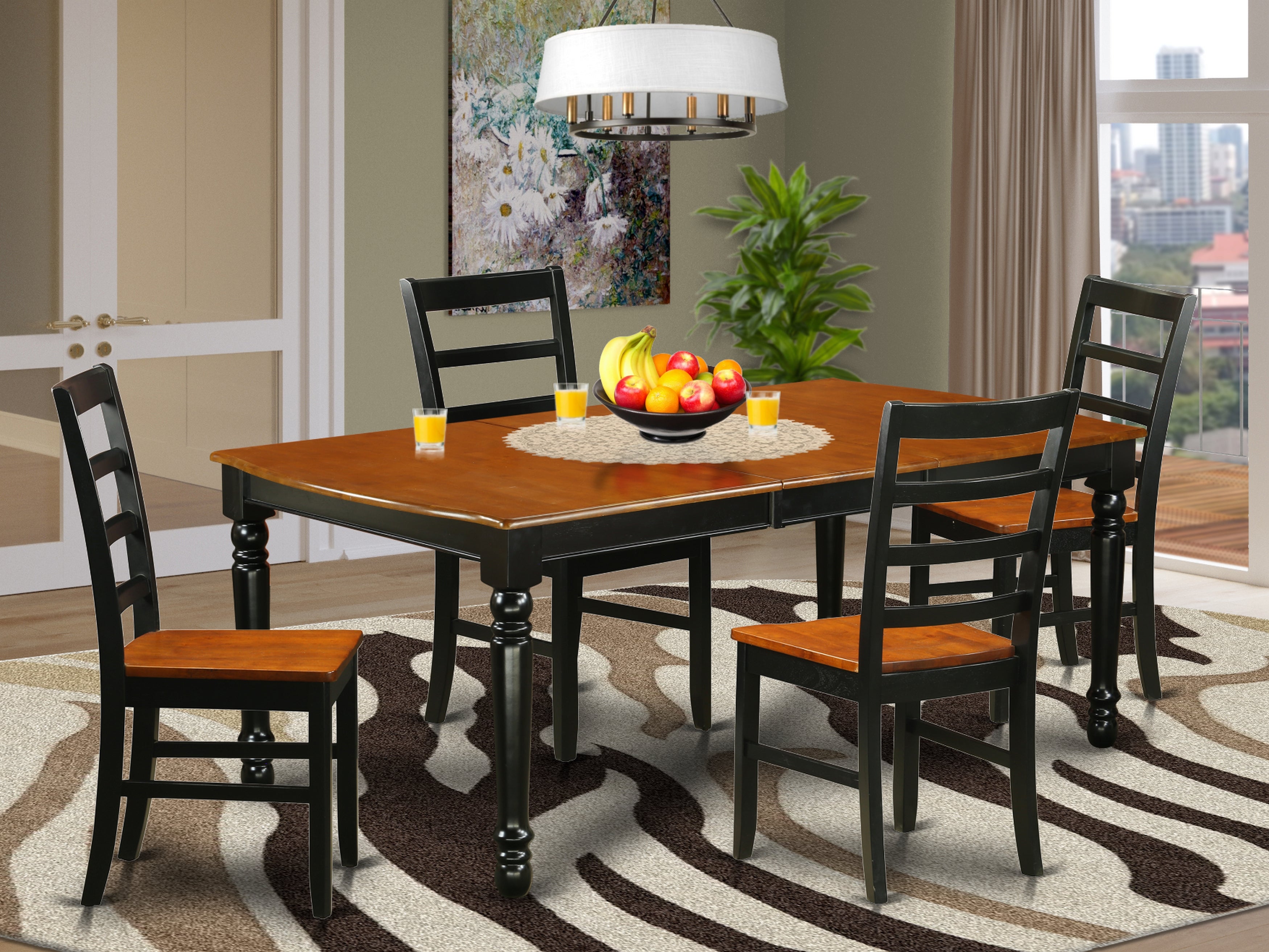 DOPF5-BCH-W 5 PC kitchen tables and chair set with one Dover dining table and 4 kitchen chairs in a Black and Cherry Finish