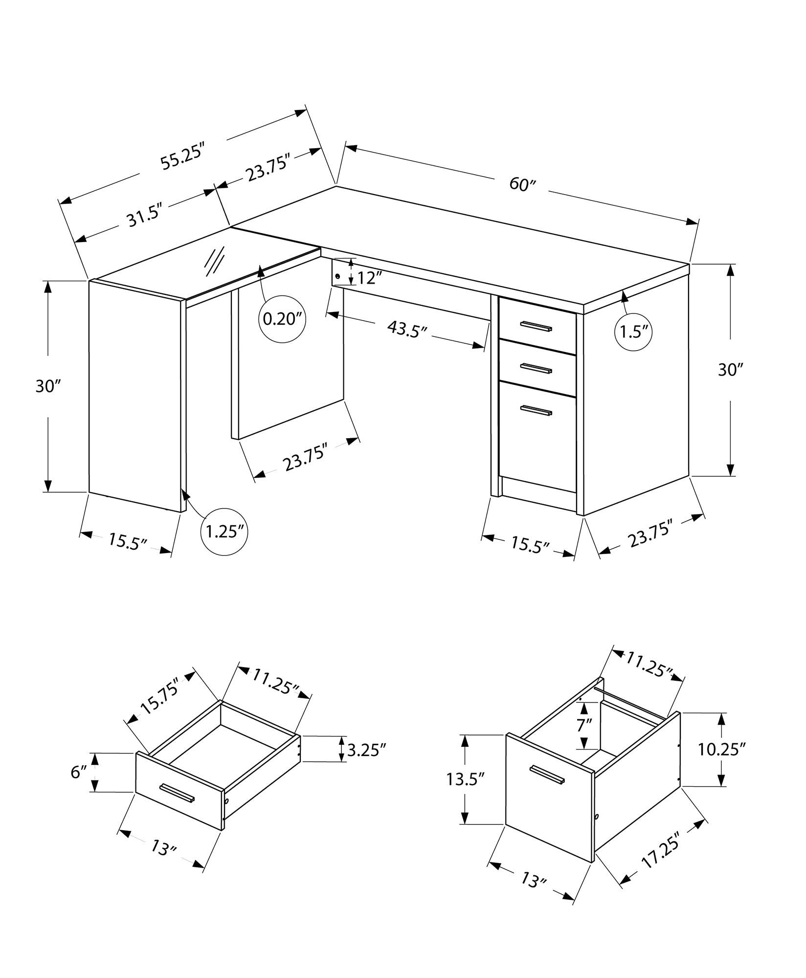 Dark Taupe Corner with Tempered Glass Computer Desk