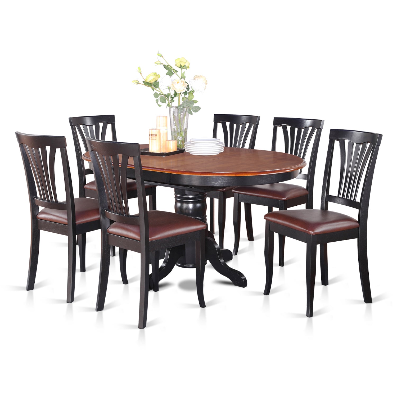 AVON7-BLK-LC 7 Pc Dining room set-Oval Table with Leaf and 6 Dining Chairs