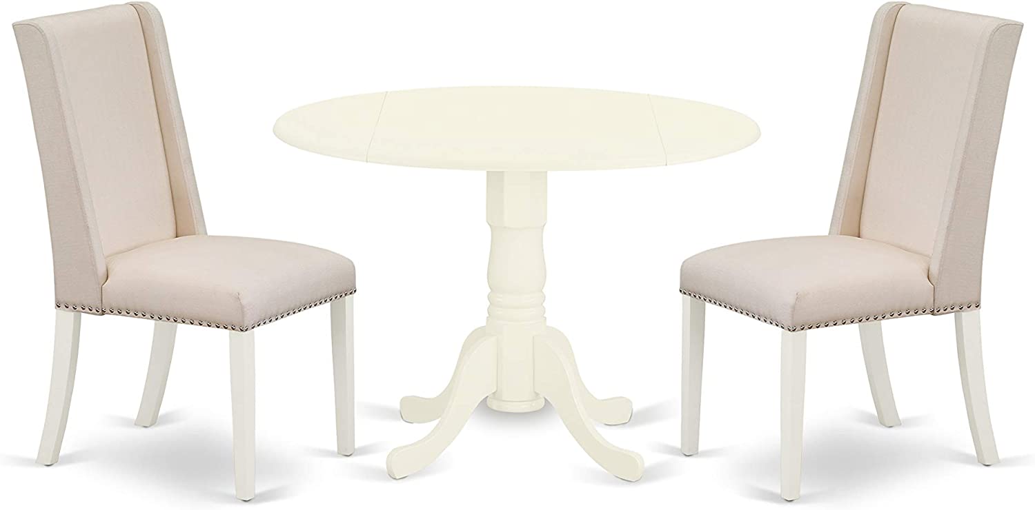 East West Furniture DLFL3-WHI-01 3-Piece Wood Dini
