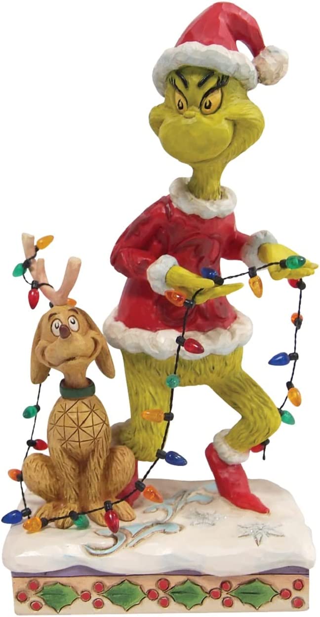 Enesco Grinch by Jim Shore Grinch and Max Wrapped in Lights, Figurine