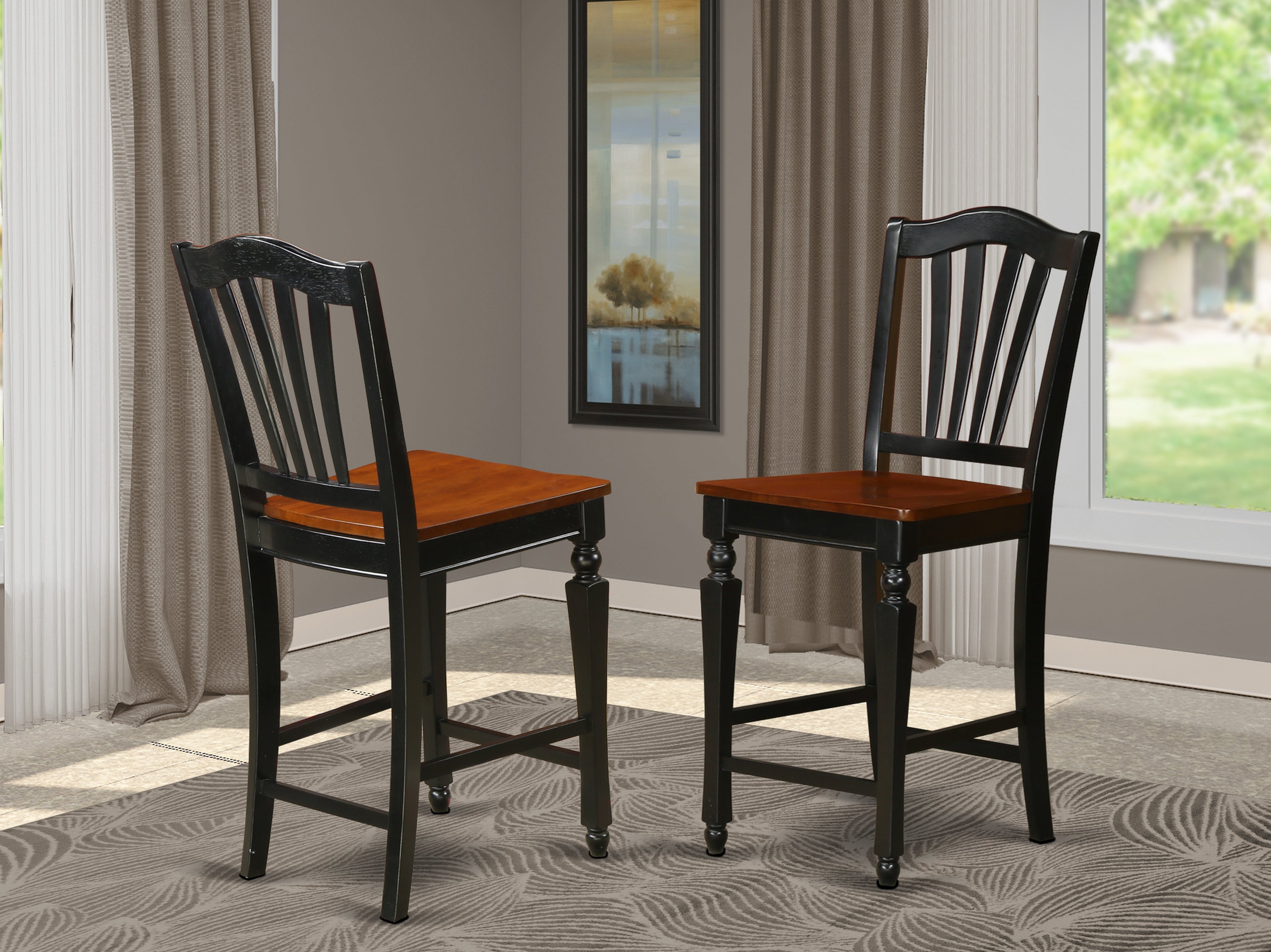 CHS-BLK-W Chelsea Stools with wood seat, 24" seat height - Black Finish