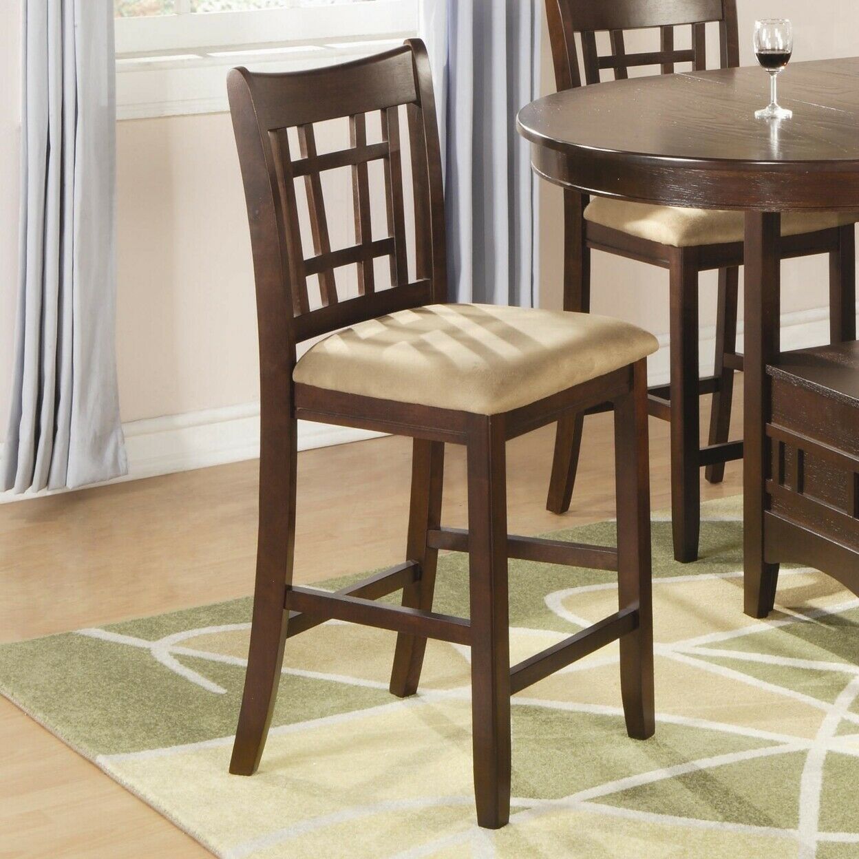 Lavon 24″ Counter Lattice back Dining Stools Tan And Brown (Set Of 2)