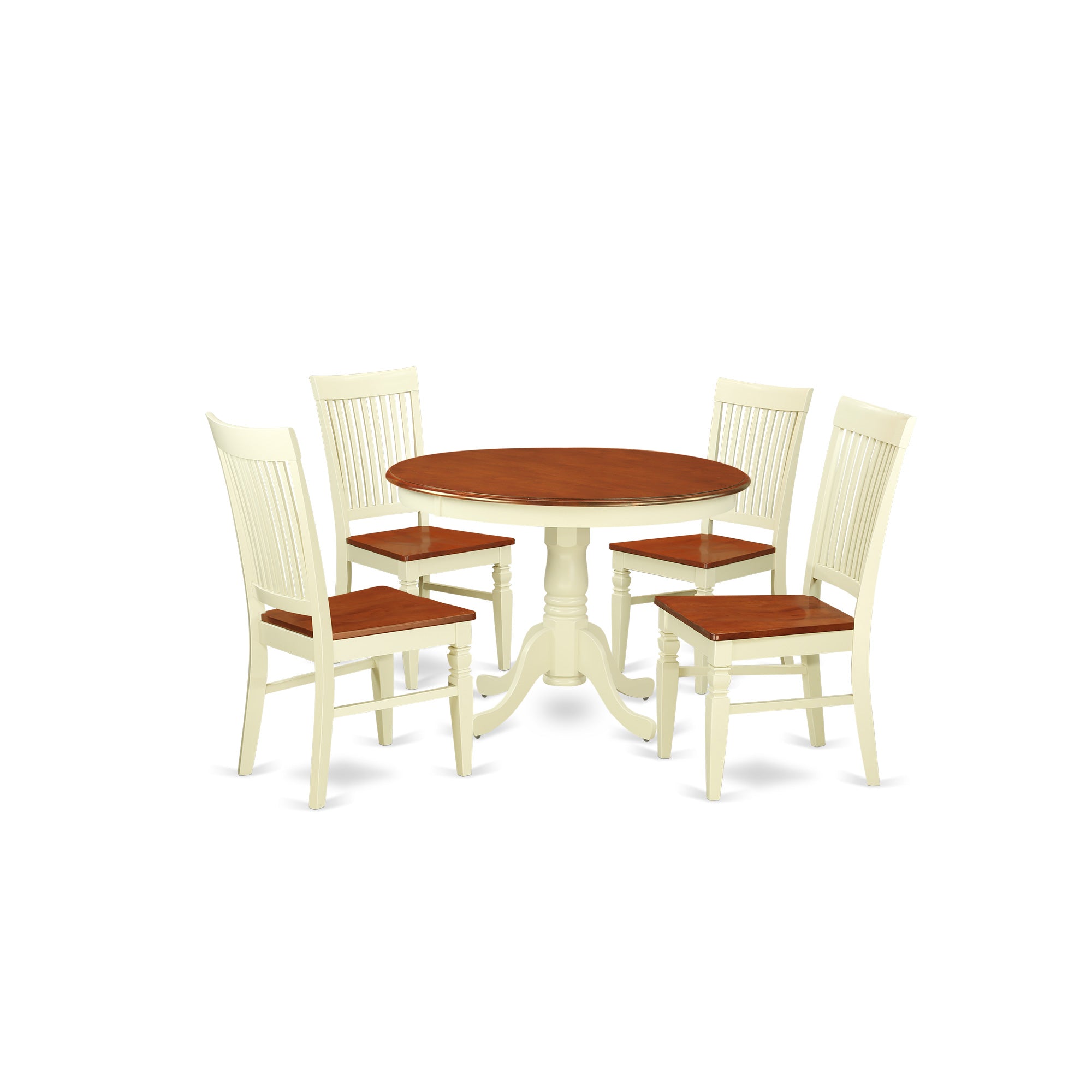 HLWE5-BMK-W 5 Pc Kitchen table set with a Dining Table and 4 Wood Dining Chairs in Buttermilk and Cherry