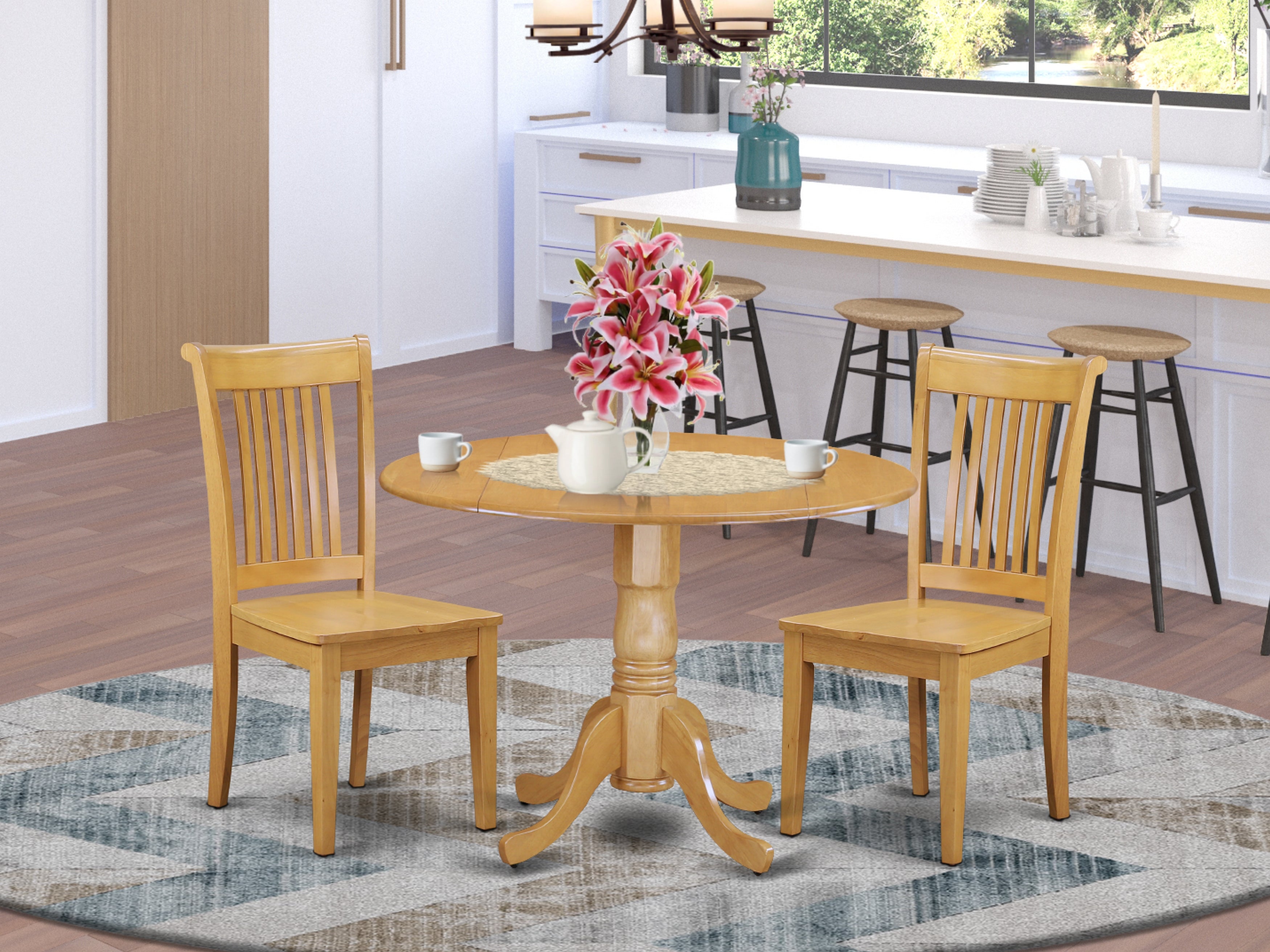 DLPO3-OAK-W 3 PC Dublin kitchen table set-Dining table and 2 Wood Seat Kitchen chairs