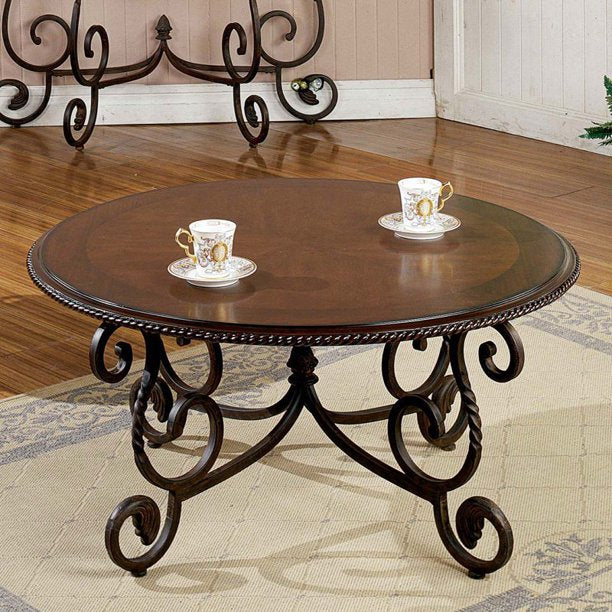 Steve Silver Crowley Round Cocktail Table in Cherry Finish