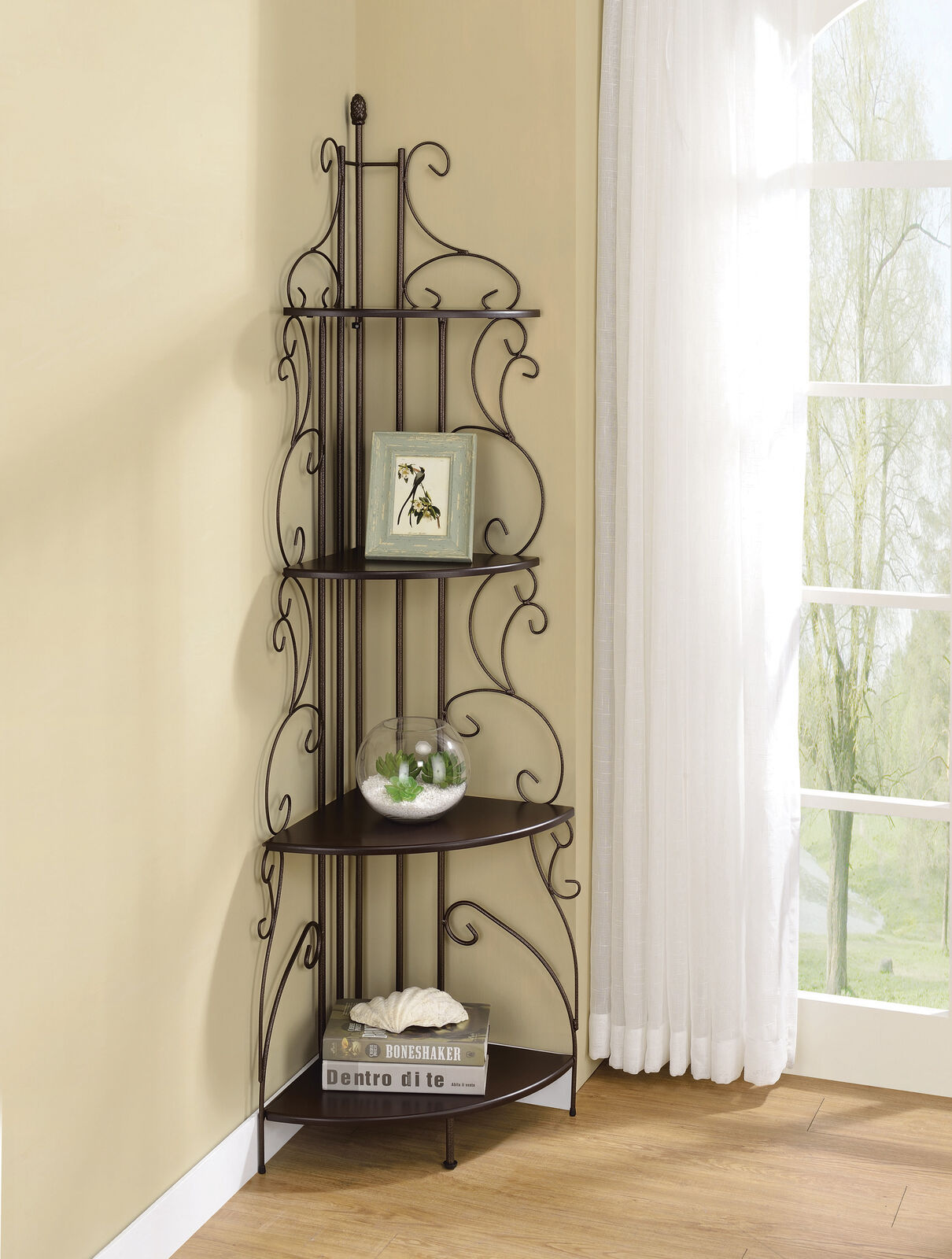 Coaster Metal Accent Copper Finish Etagere Corner Rack with 4 Shelves 910038