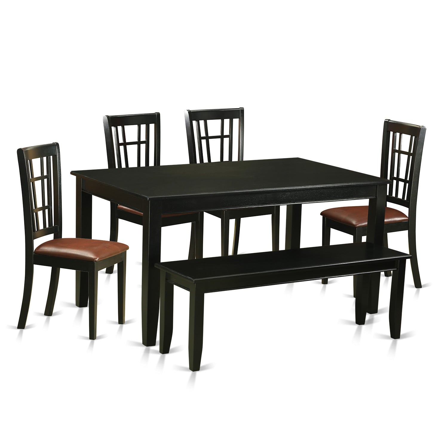 DUNI6-BLK-LC 6 PC Kitchen nook Dining set - Kitchen Table and 4 Dining Chairs plus Bench