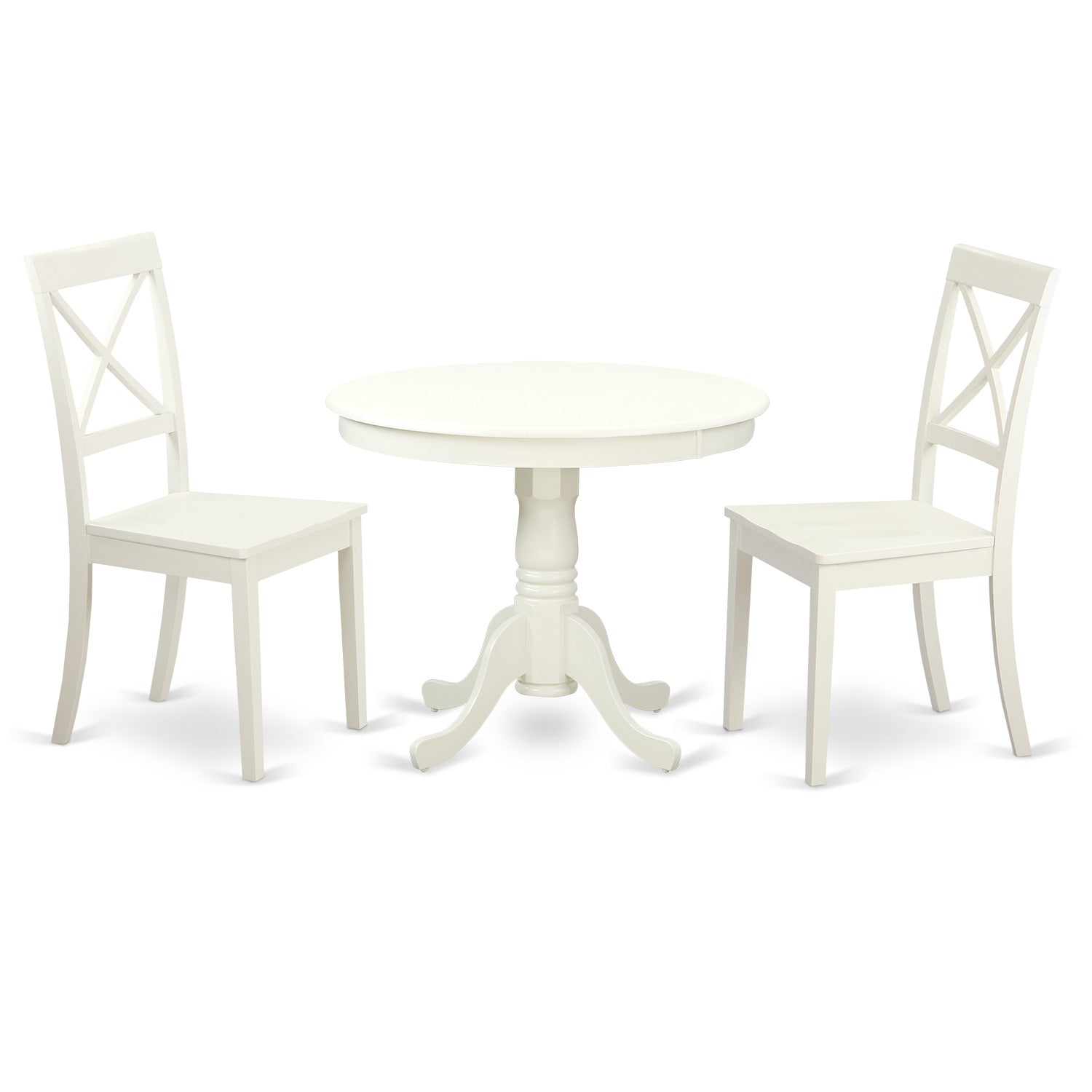 ANBO3-LWH-W 3 Pc set-Table and 2 Wood Kitchen Chairs in Linen White .