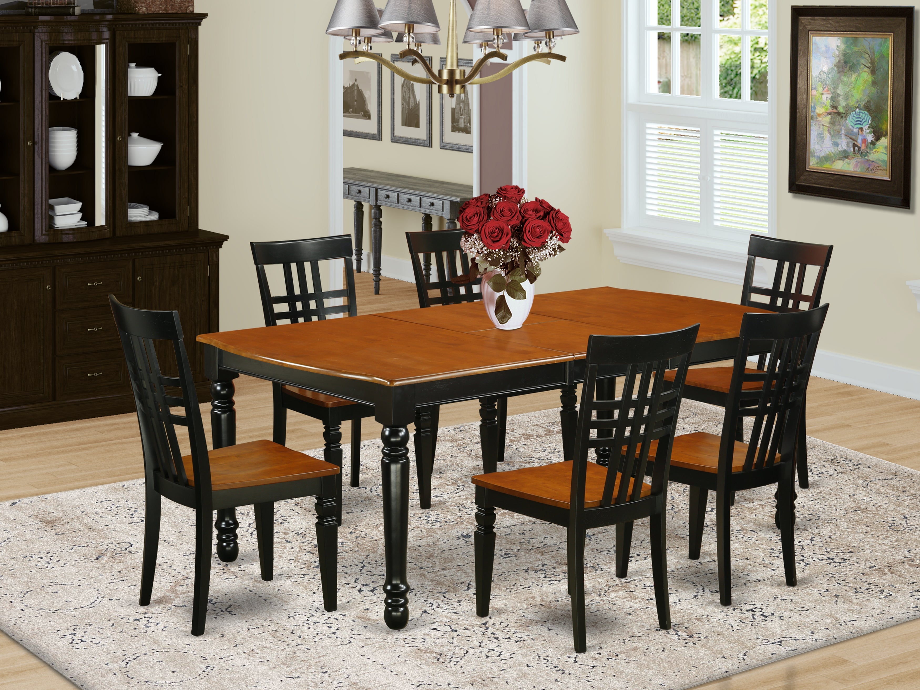 DOLG7-BCH-W 7-Pc table and chair set with 1 Dover table and 6 chairs in a Black and Cherry Finish