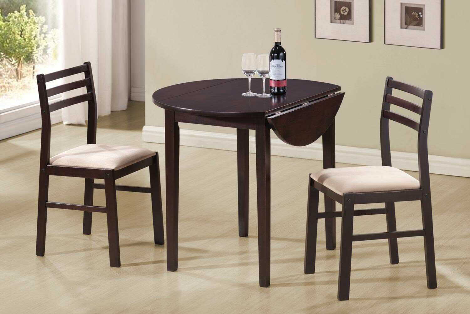 Coaster 3-Piece Dining Dinette Set With Drop Leaf Cappuccino And Tan