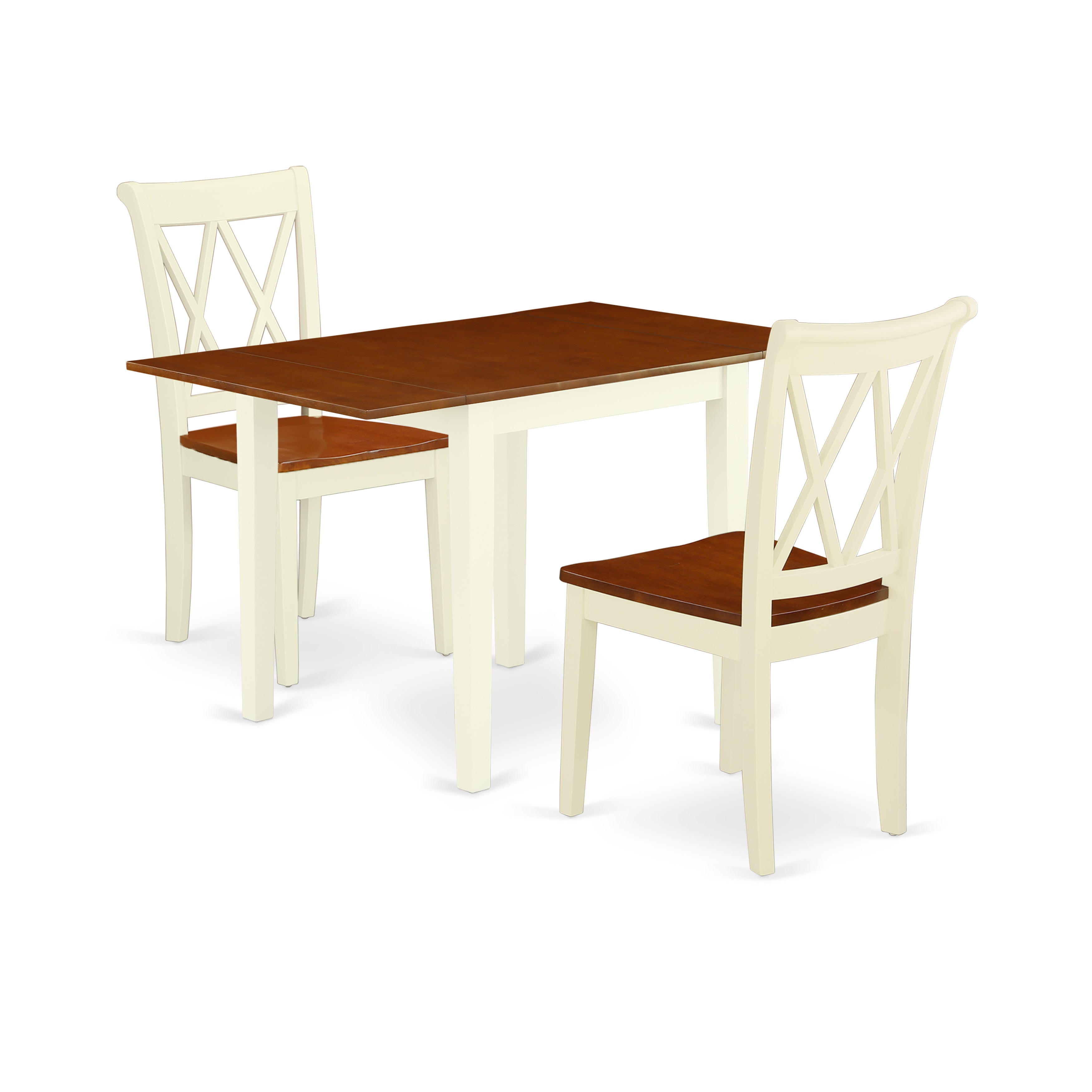 East West Furniture NDCL3-WHI-W Dining Table Set 3 Pcs- 2 Brilliant Wood Chairs and a Lovely Dinner Table - Cherry Finish Solid Wood Chair Seat and Table Top - Buttermilk Finish Solid Wood Frame.