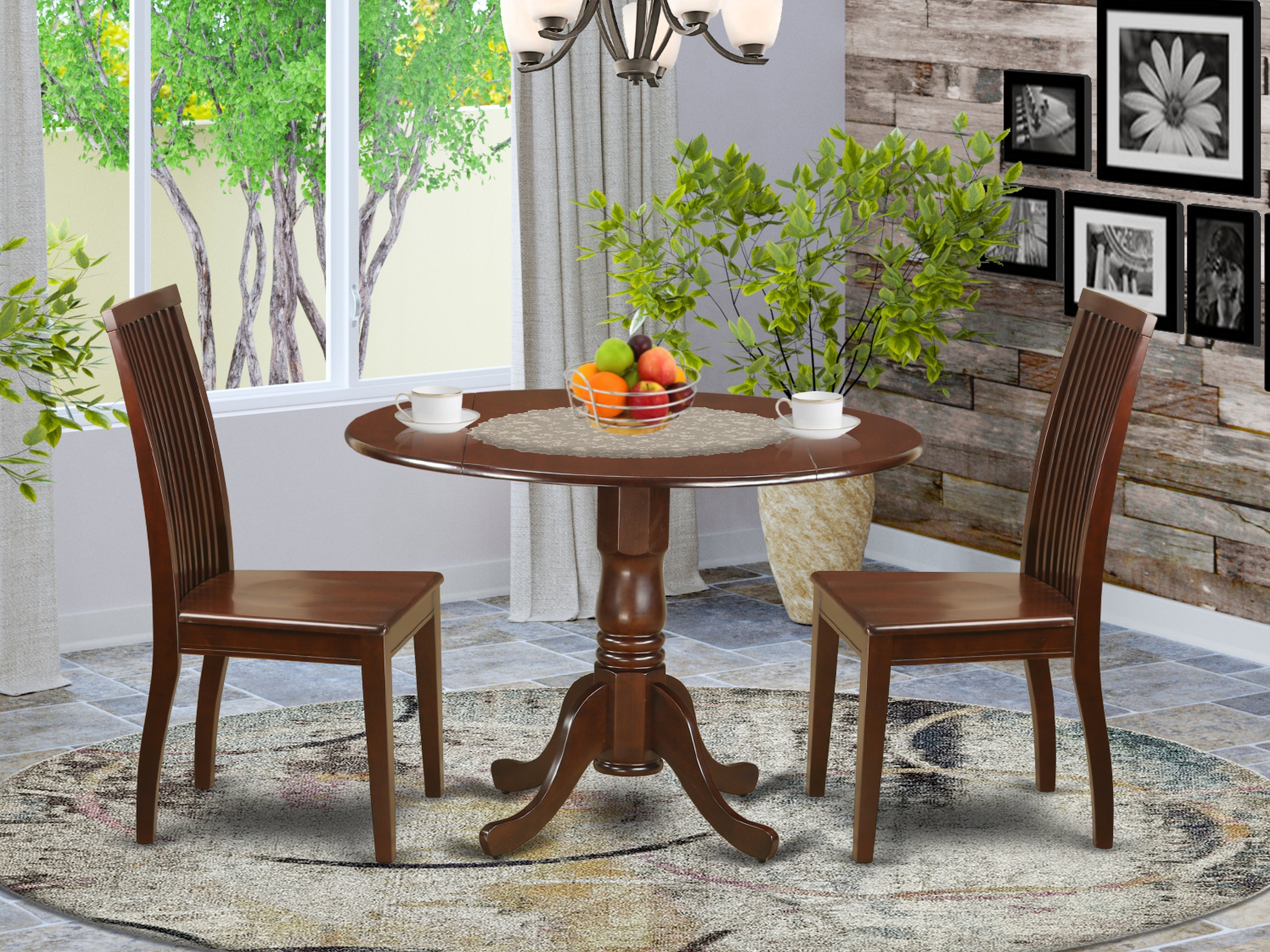 DLIP3-MAH-W 3 PC Dublin kitchen table set-Dining table and 2 wood seat kitchen chairs