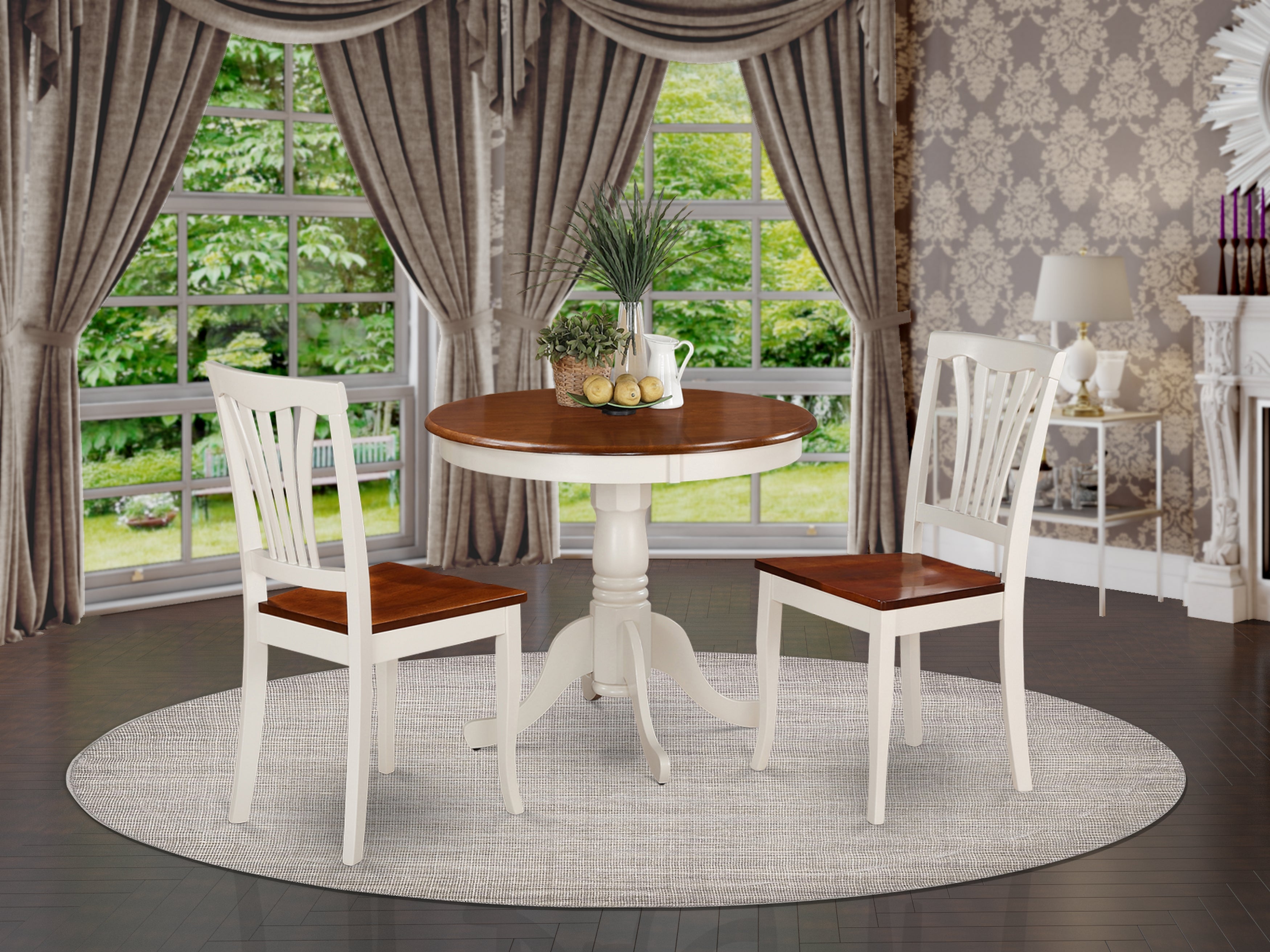 ANAV3-WHI-W 3 Pc small Kitchen Table and Chairs set-small Table plus 2 Dining Chairs