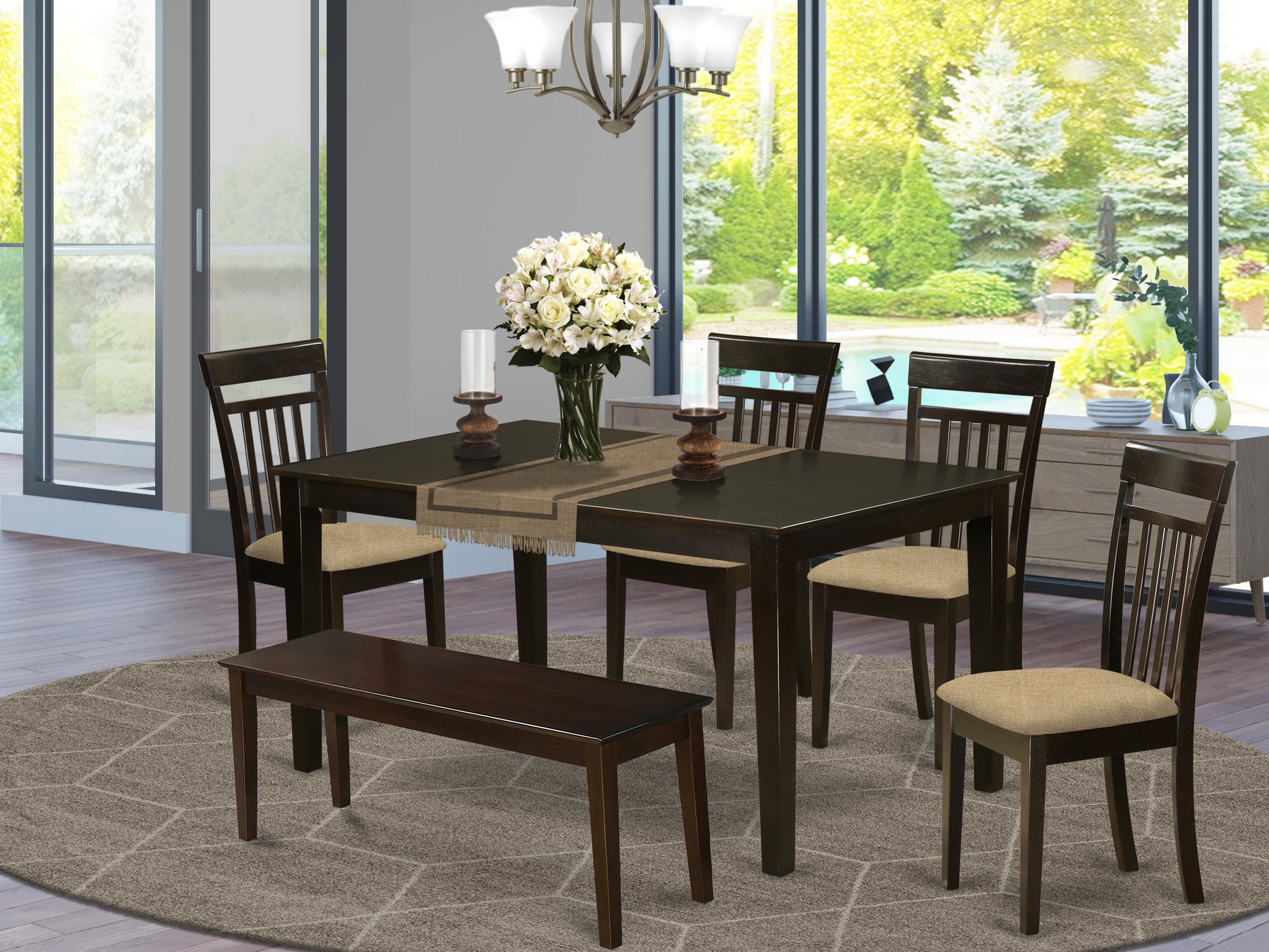 CAP6S-CAP-C 6 PC Dining room set-Top Kitchen Table and 4 Kitchen Chairs plus a bench