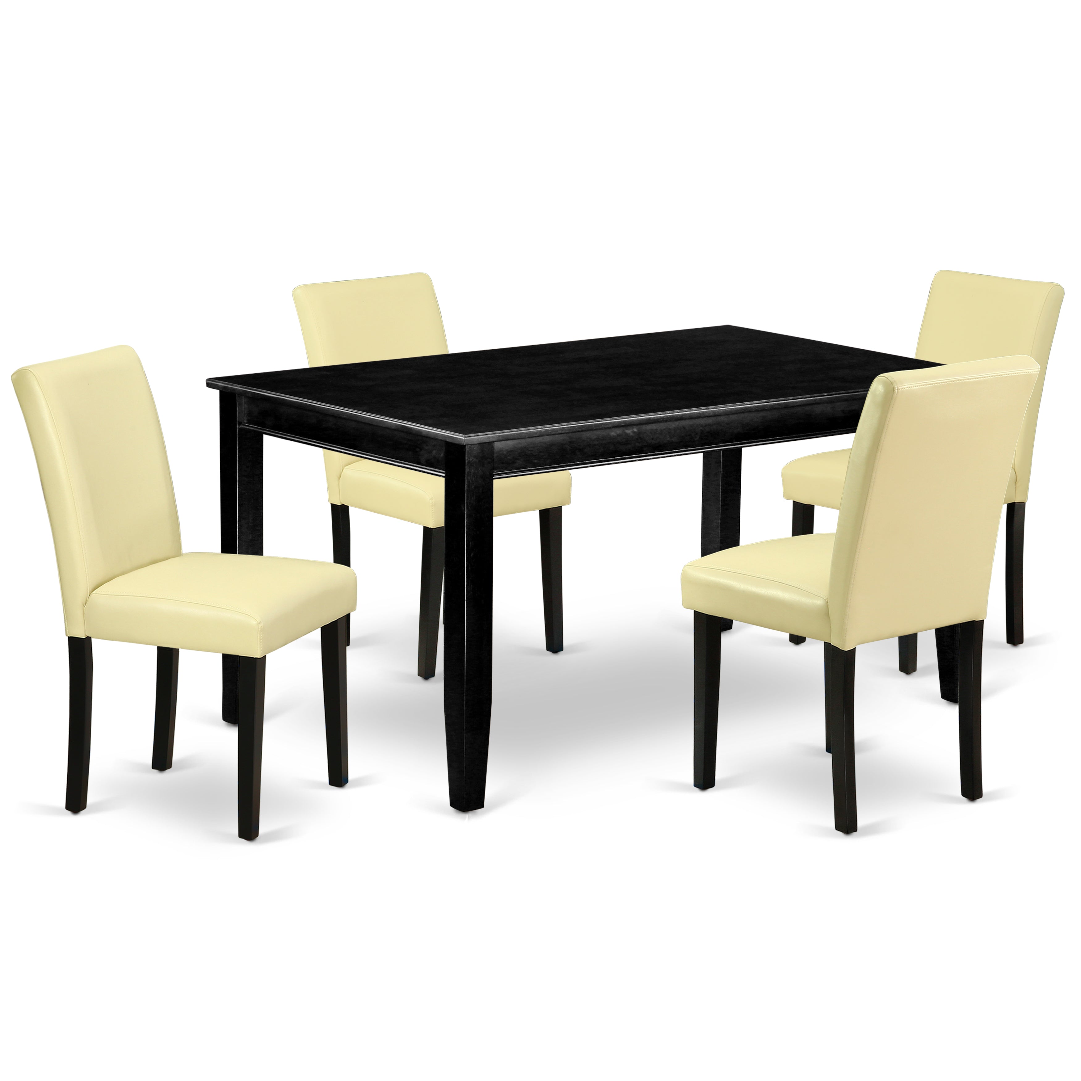 DUAB5-BLK-73 5Pc Rectangle 60 Inch Dining Table And Four Parson Chair With Black Leg And Pu Leather Color Eggnog