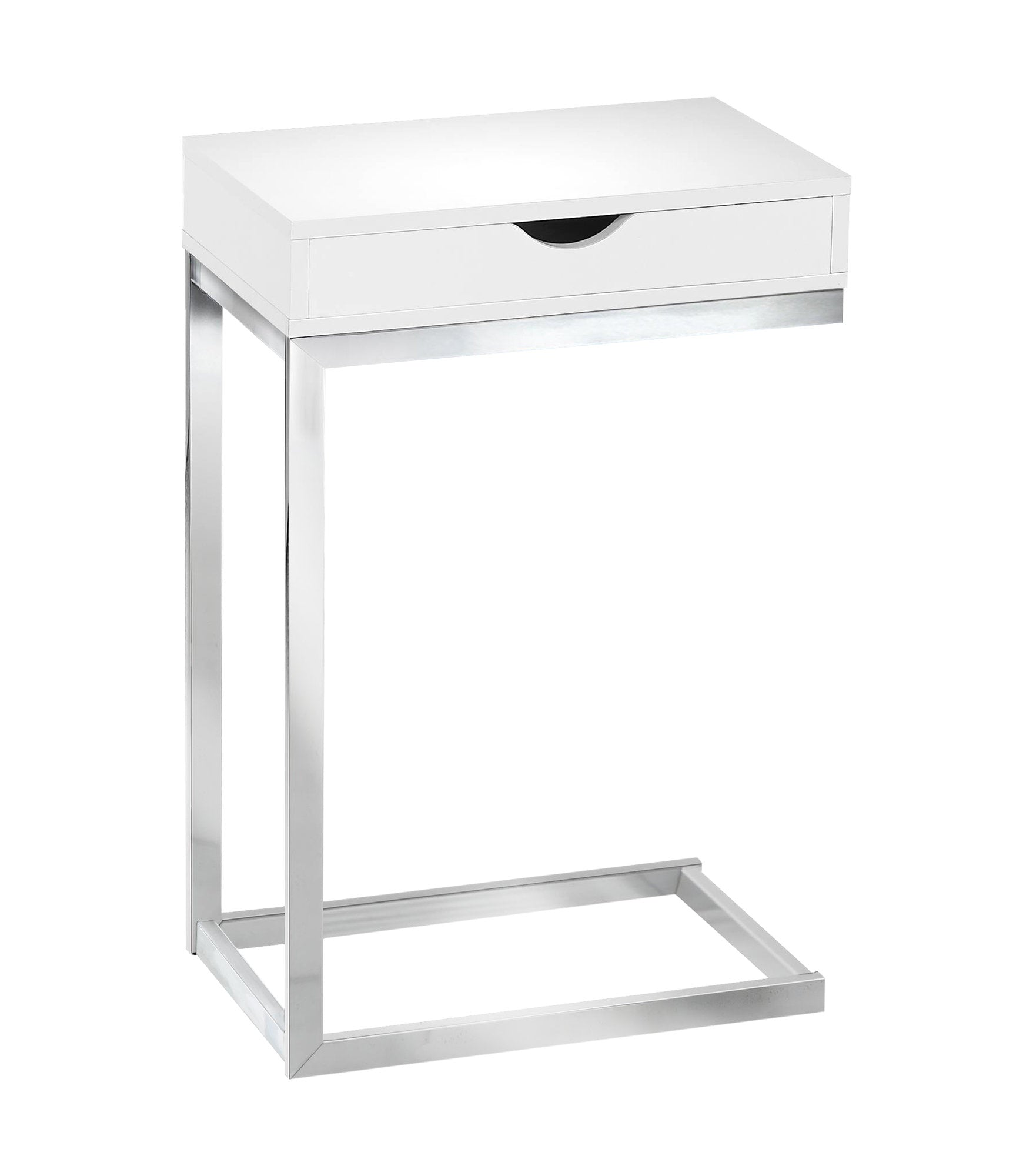 Modern C-Shaped Accent Chairside Table With Drawer in Glossy White