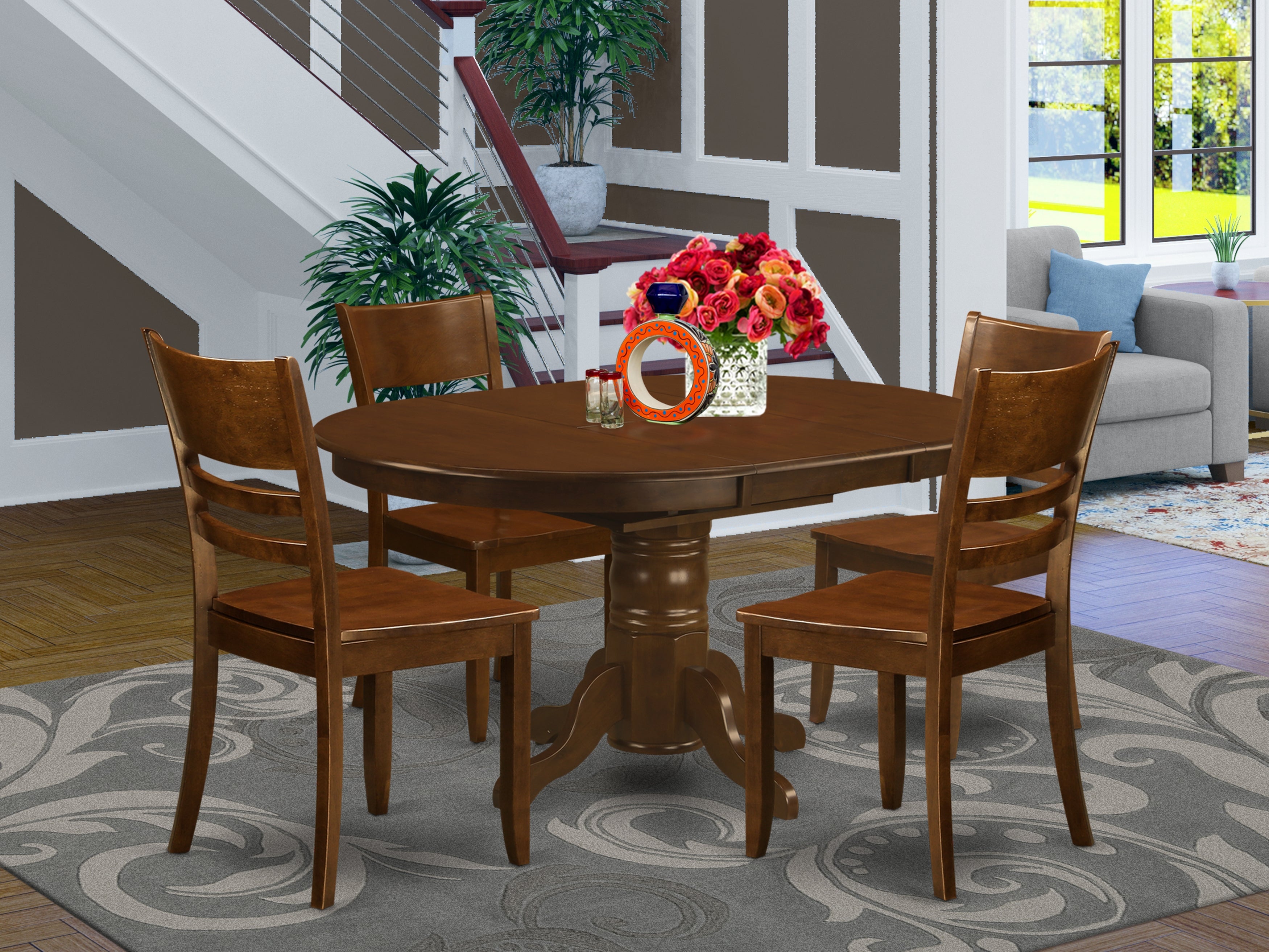 KELY5-ESP-W 5 Pc Kenley Dinette Table with a Leaf and 4 Wood Seat Chairs