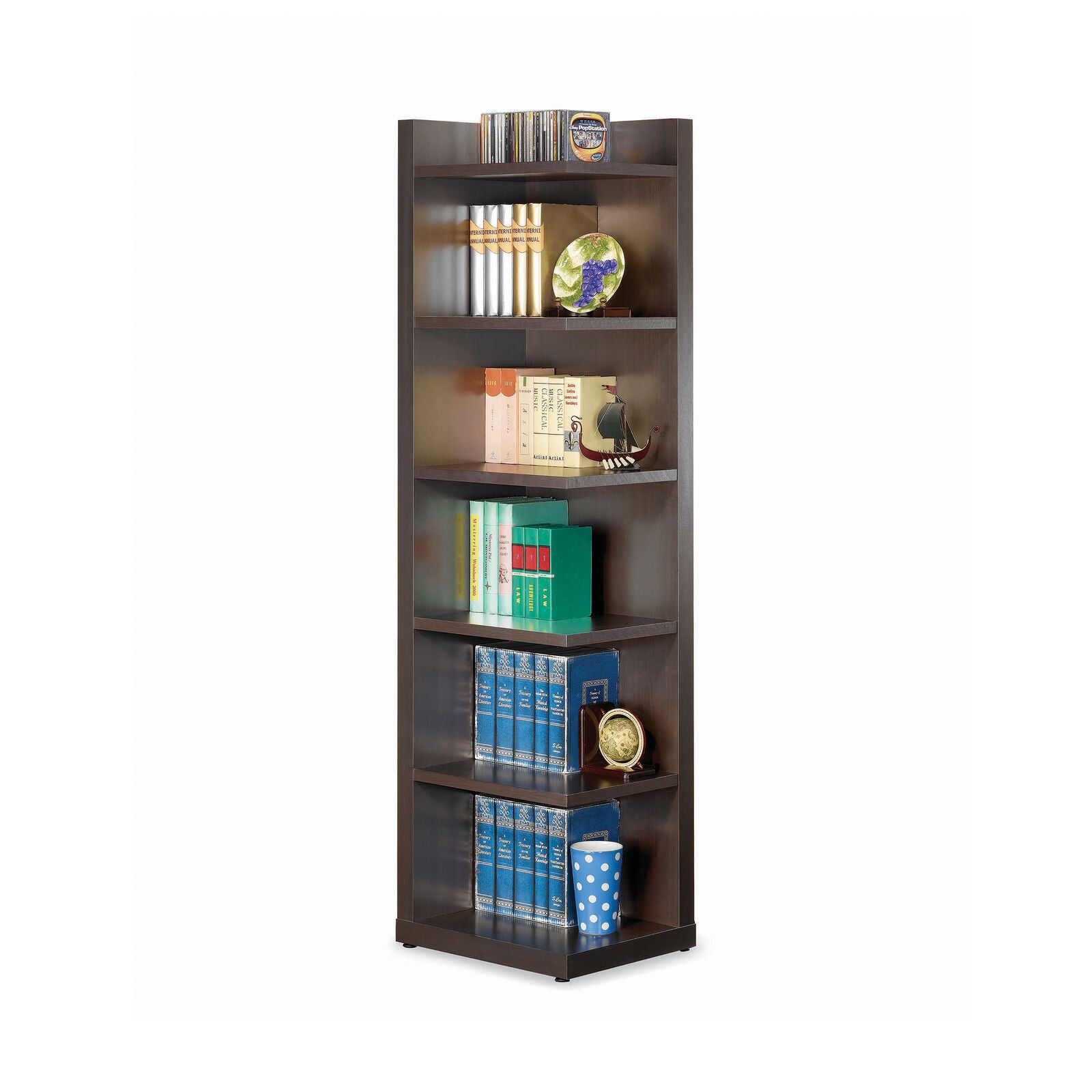 Regata 6-tier Corner Bookcase in Cappuccino Finish