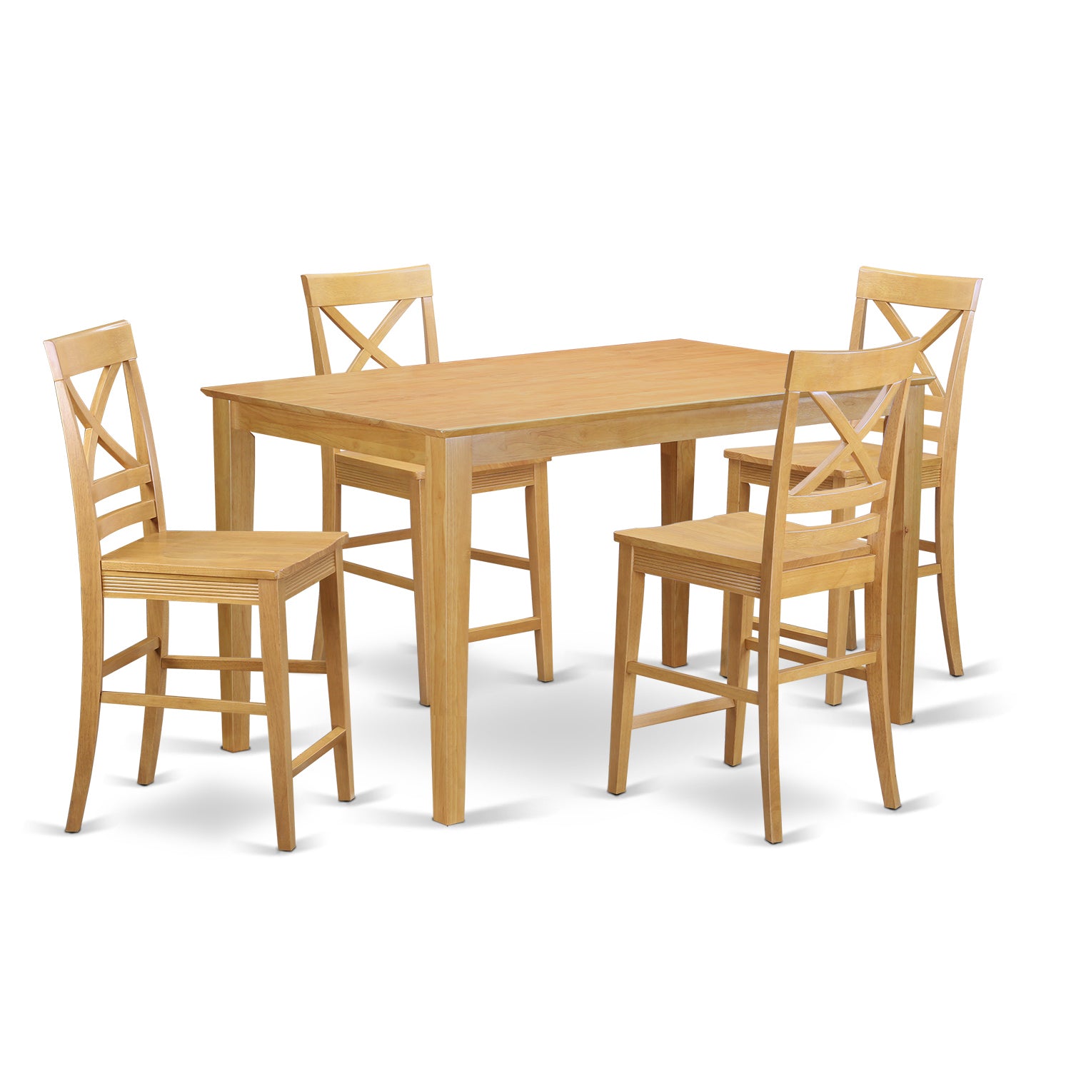 CAQU5H-OAK-W 5 Pc counter height pub set - high Table and 4 bar stools.