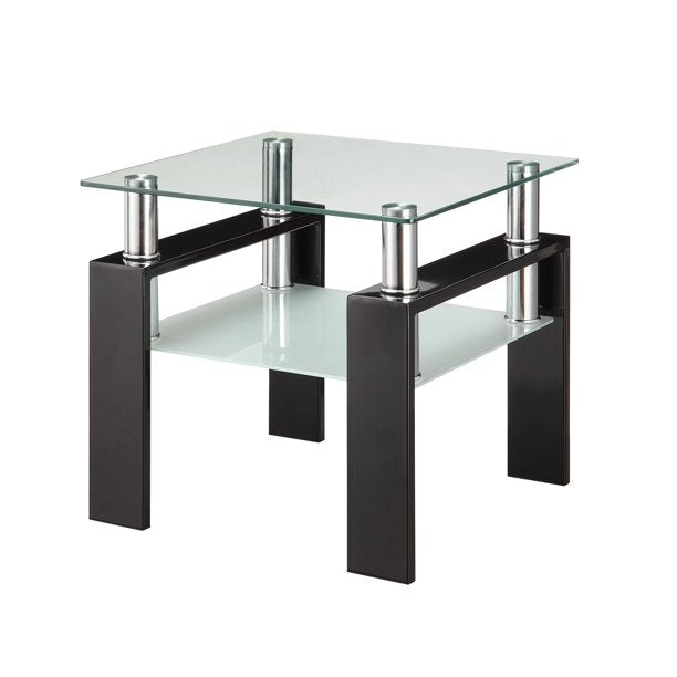 Coaster Tempered Glass Square End Table with Shelf Black and Clear