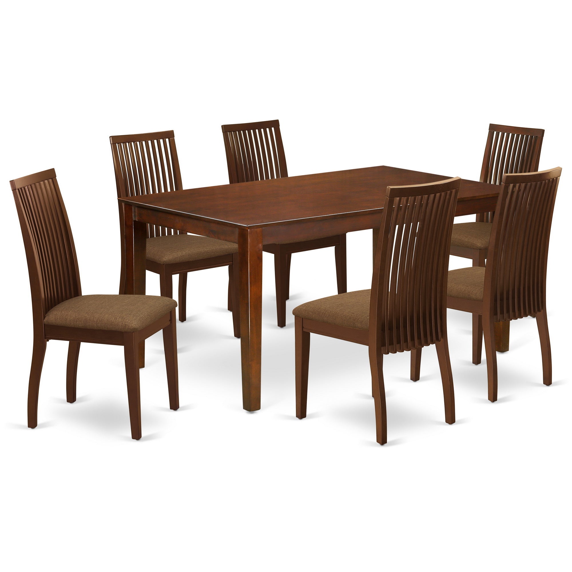 CAIP7-MAH-C 7Pc Dinette Set Includes a Rectangular Kitchen Table and Six Microfiber Seat Dining Chairs, Mahogany Finish