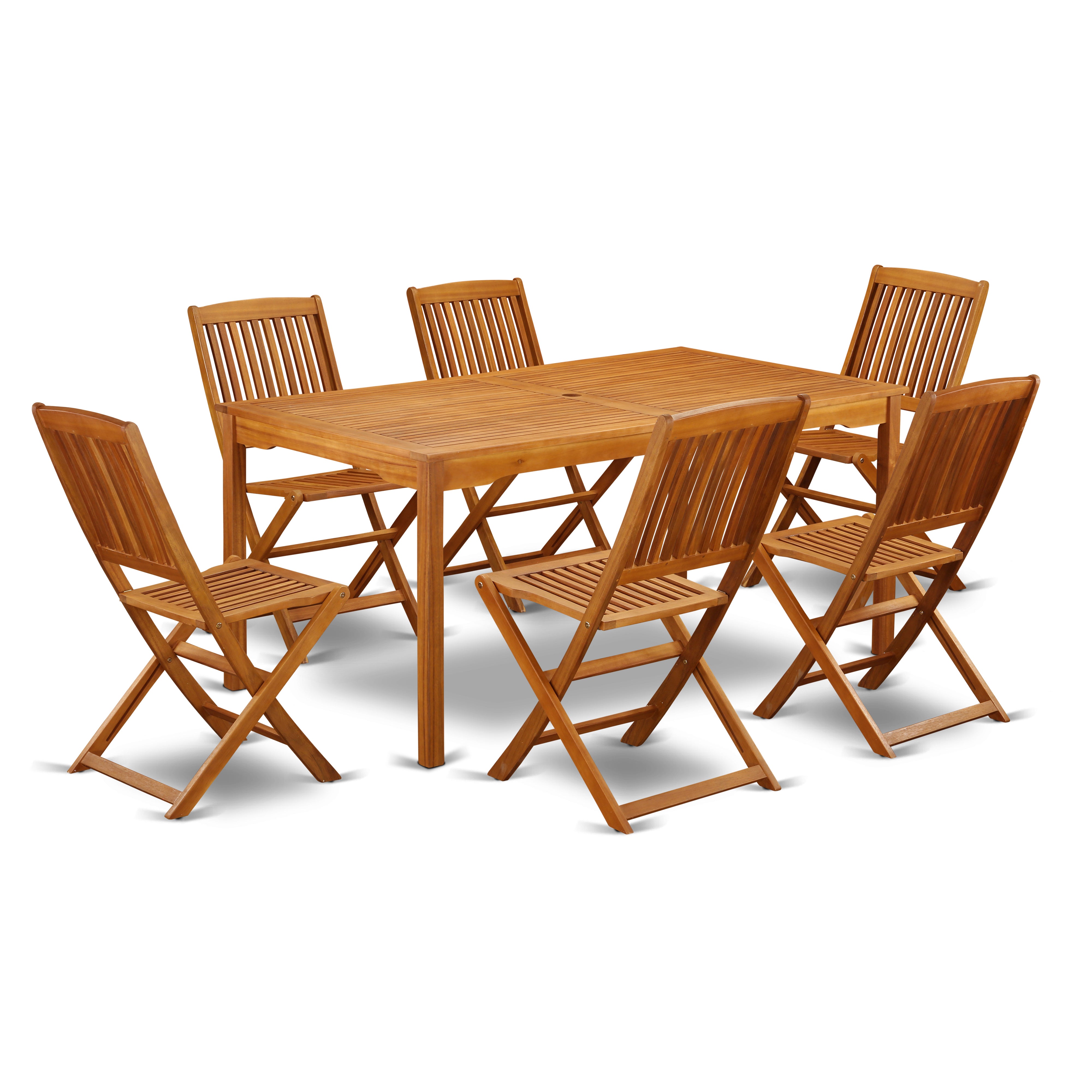 CMCM7CWNA This 7 Piece Acacia Solid wood Outside patio Dining Sets offers one Outdoor-Furniture table and Six patio dining chairs