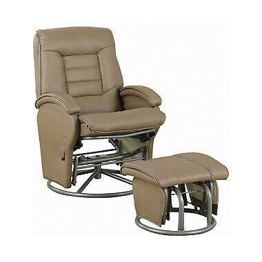 Coaster Leatherette Push-Back Swivel Glider Recliner With Ottoman Beige & Black