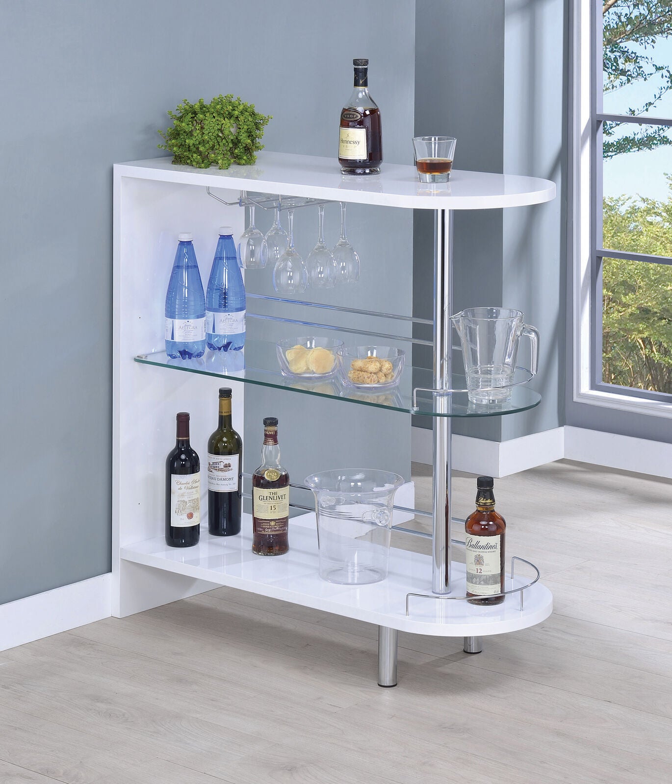 Coaster Modern Bar Unit With Wine Bottle Storage Glossy White 101064