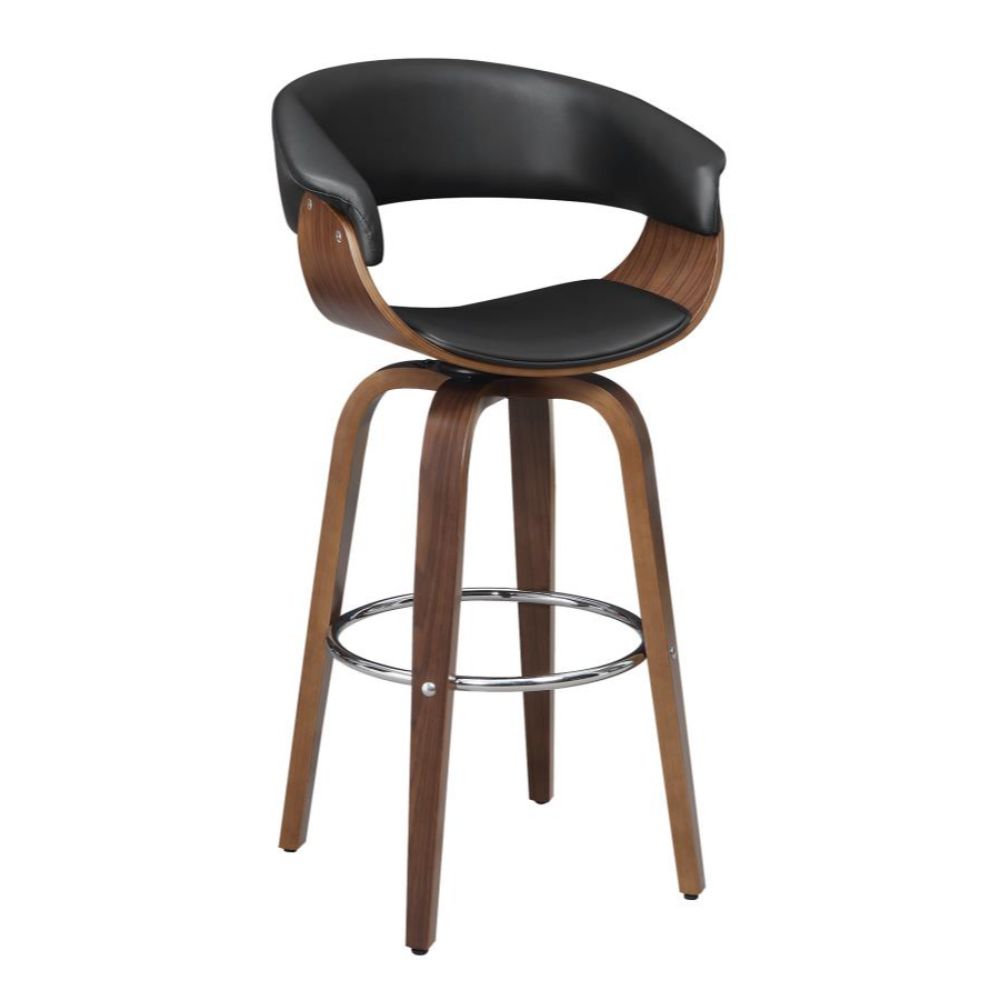 Upholstered Bar Stool, Black/Walnut