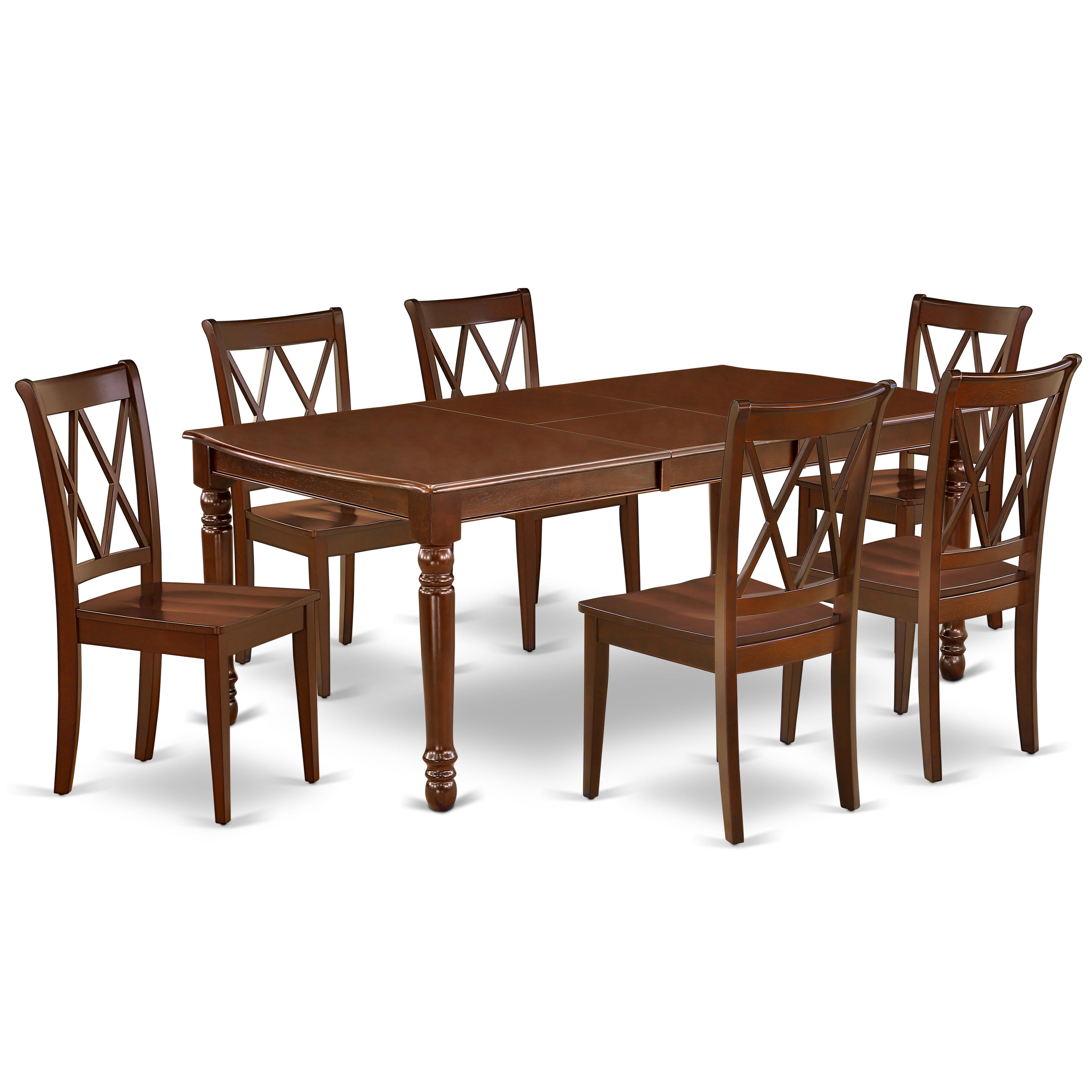 DOCL7-MAH-W 7PC Rectangular 60/78 inch Table with 18 In Leaf and 6 Double X back Chairs