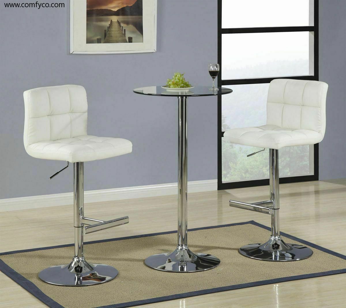 Adjustable Height Tufted Bar Stools With Footrest Chrome And White (Set Of 2)