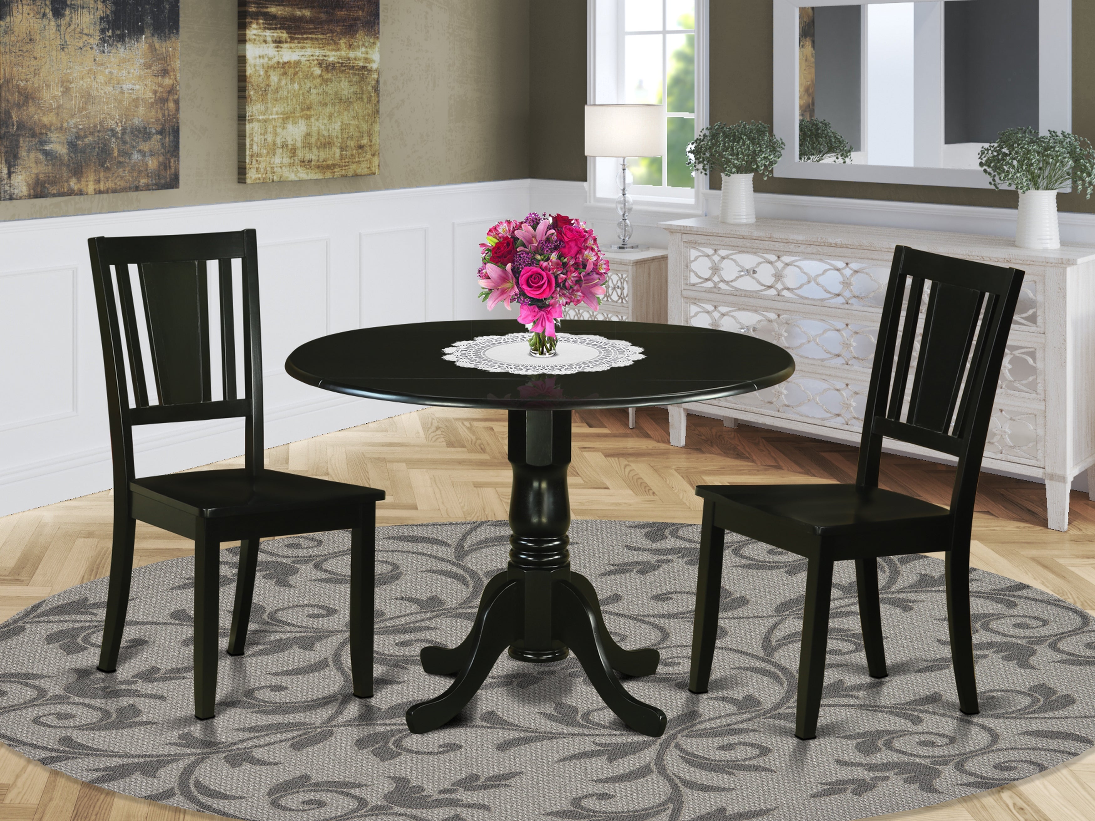 DLDU3-BLK-W 3 PcTable and Chairs set-Dining Table and 2 Dining Chairs