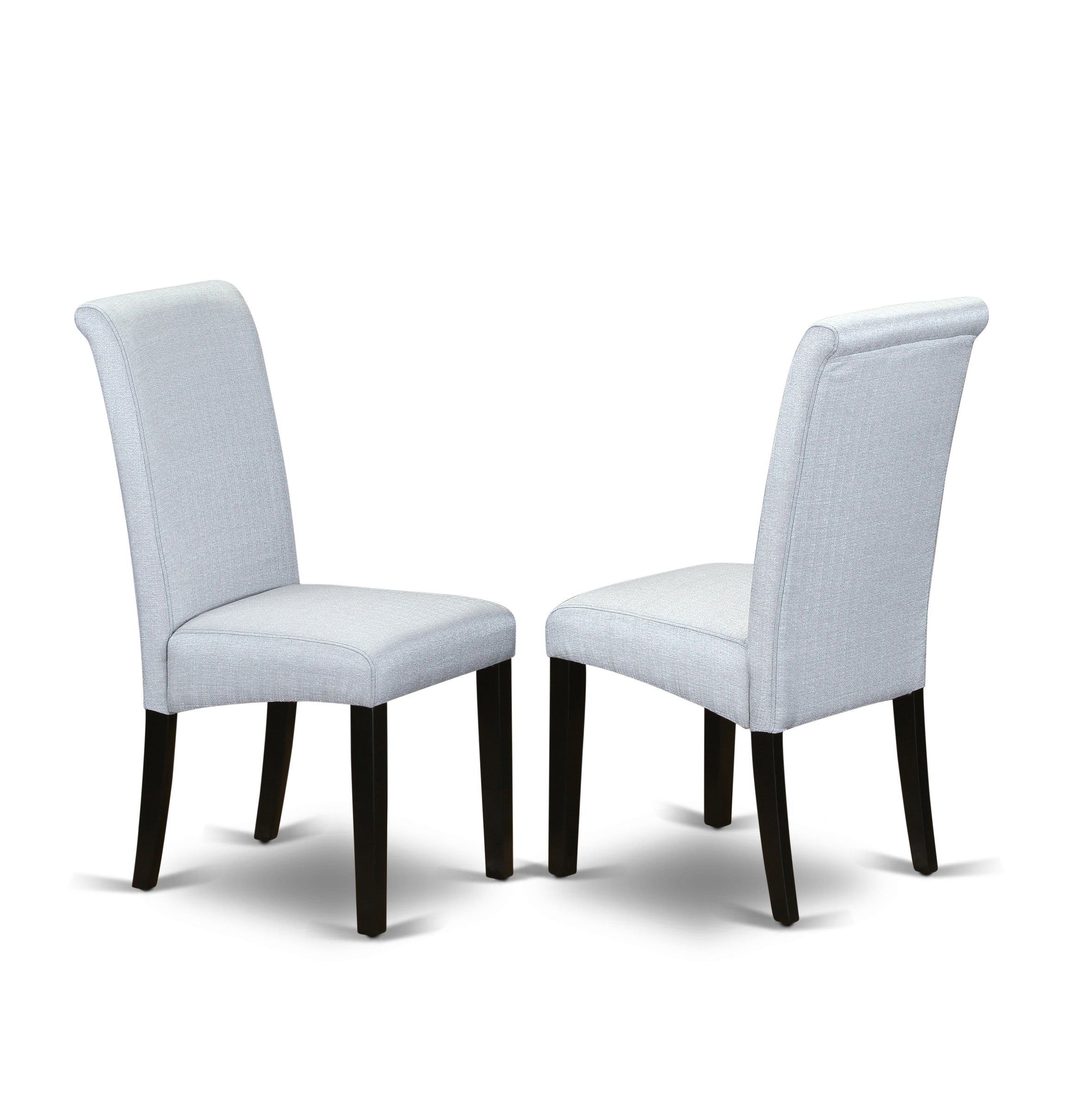 DUBA7-BLK-05 7Pc Dining table with linen grayish blue fabric Parson chairs with black chair legs