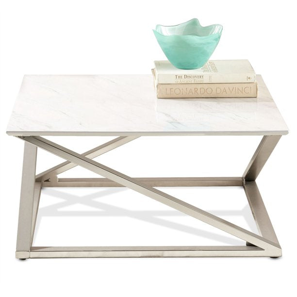Steve Silver Zurich Square White Faux Marble Mixed Media Cocktail Table