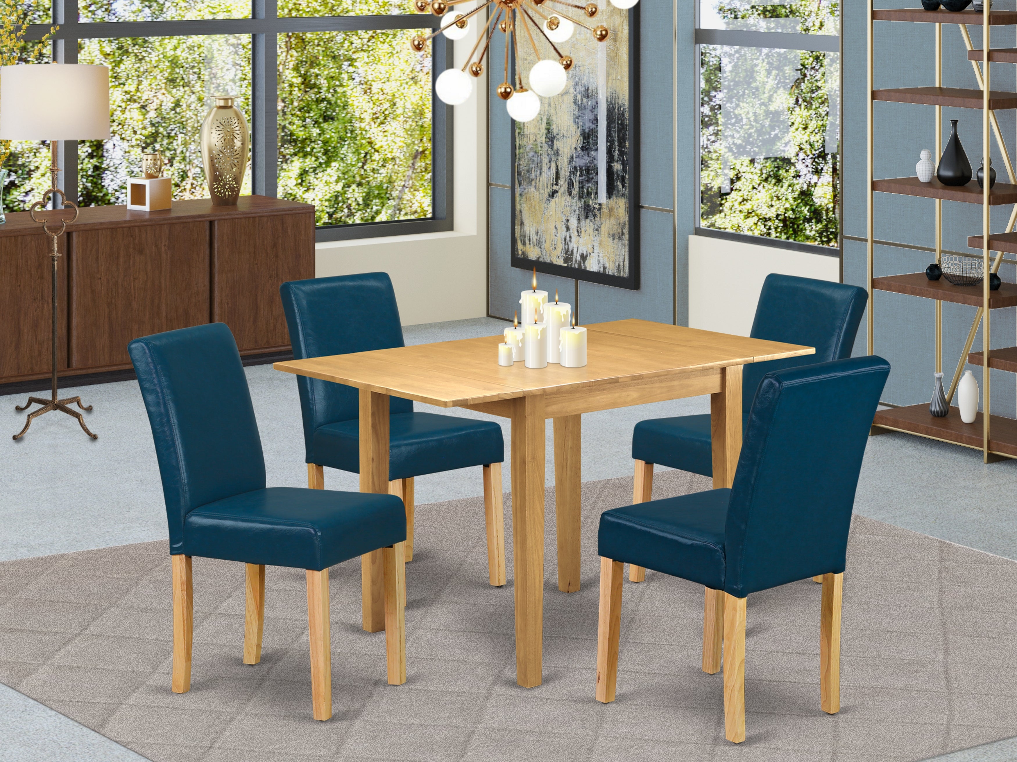 East West Furniture NDAB5-OAK-55 Dining Room Table Set 5 Pcs - Four Dining Room Chairs and a Wood Dining Table - Oak Finish Hardwood - Oasis Color Pu Leather