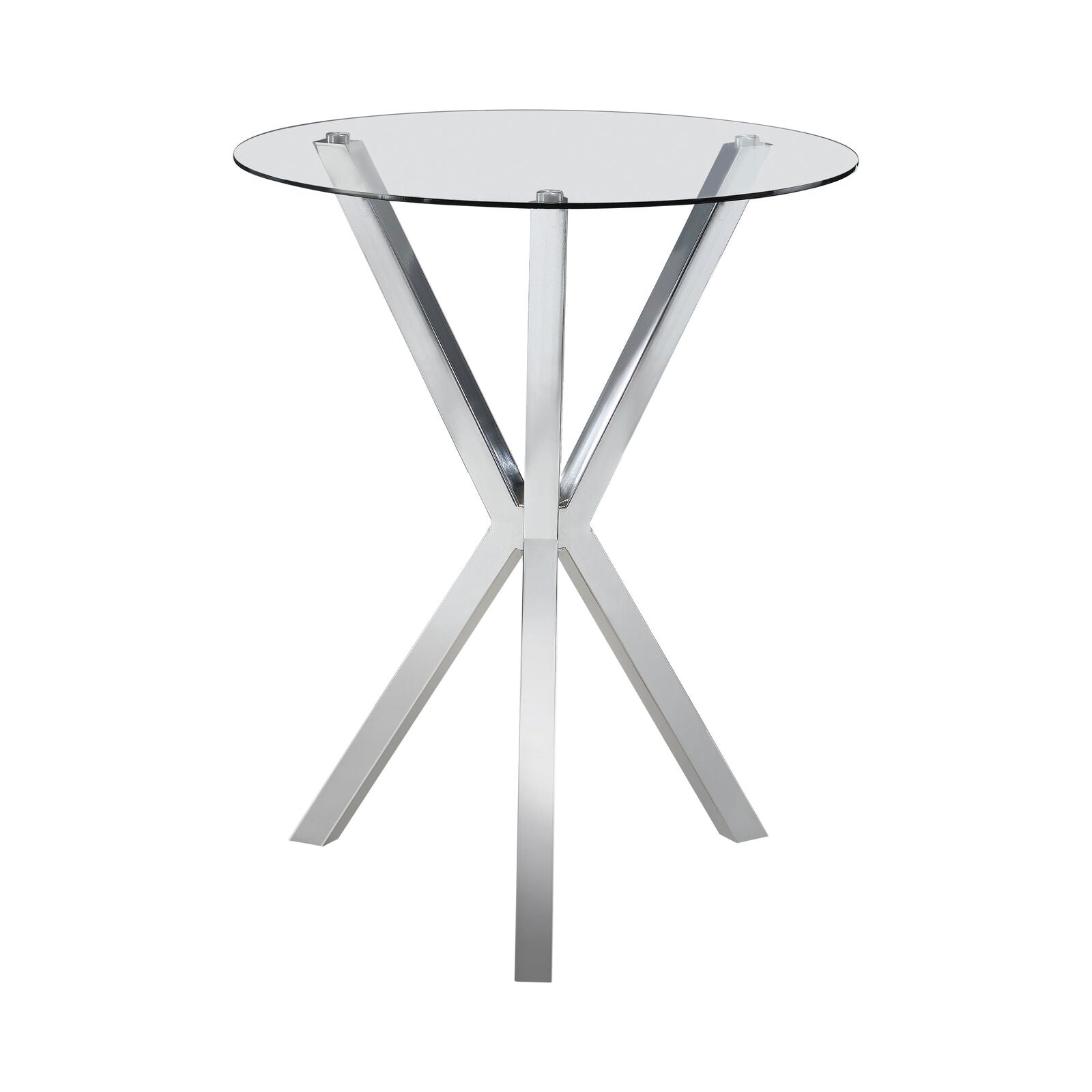 Coaster Contemporary X Shaped Round Glass Top Bar Pub Table Chrome 100186