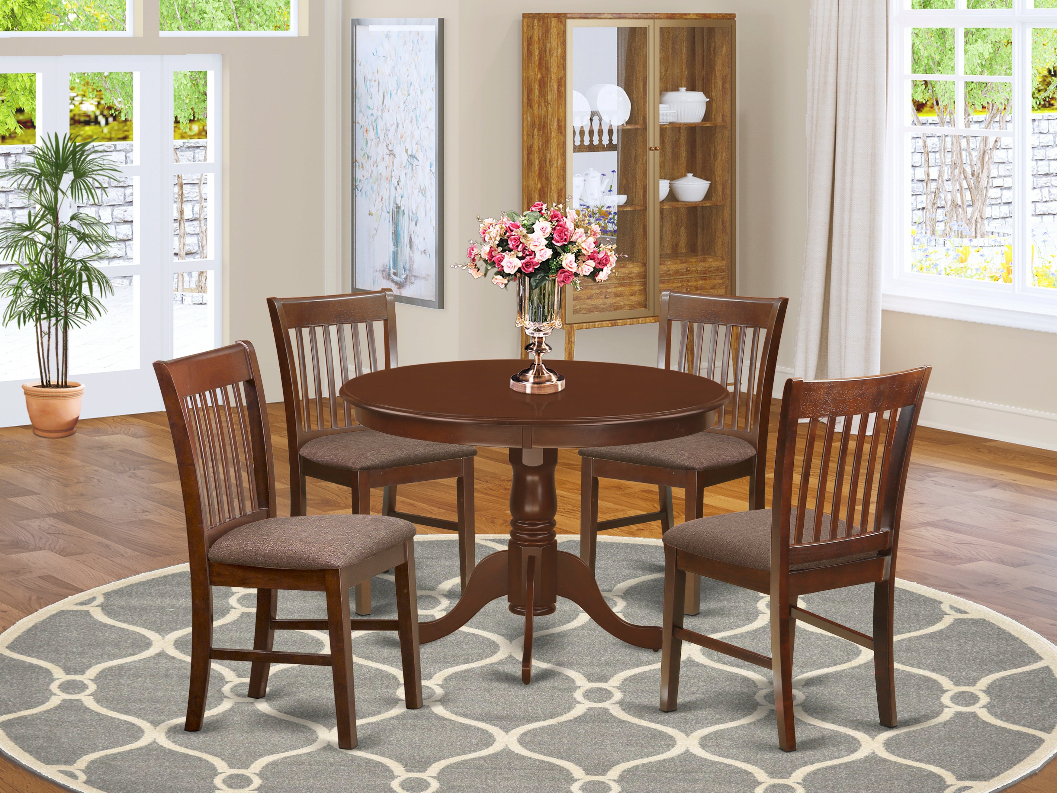 HLNO5-MAH-C 5 Pc set with a Kitchen Table and 4 Dinette Chairs in Mahogany