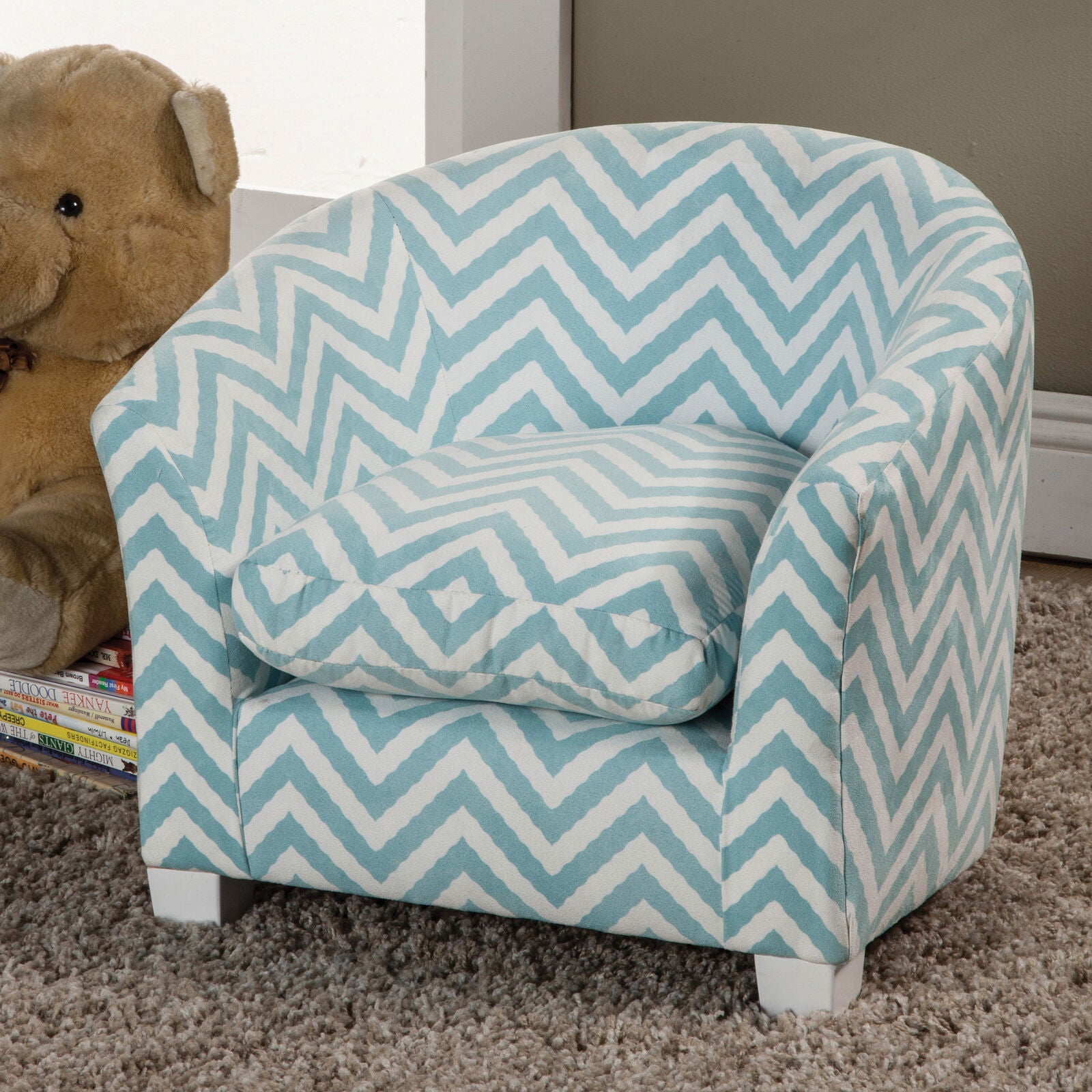 Coaster Charlotte Kids Wing Back Chair, Blue And White