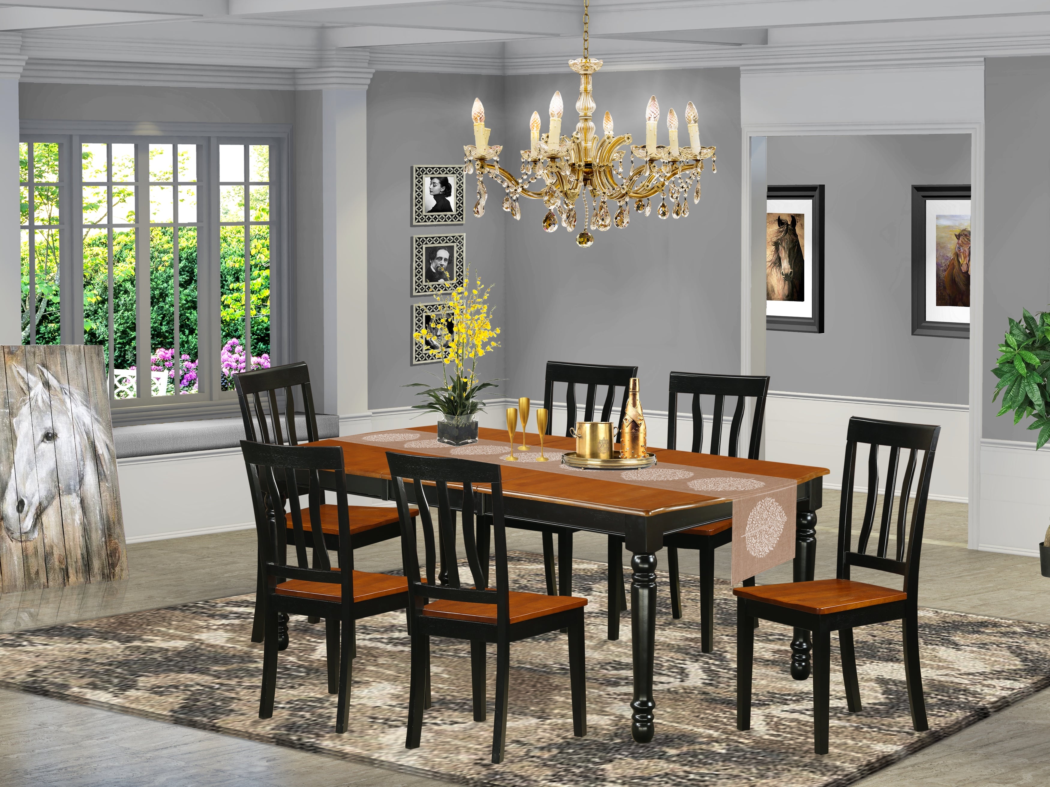 DOAN7-BCH-W 7-Piece table and chair set with one Dover dining room table and 6 dining room chairs in a Black and Cherry Finish