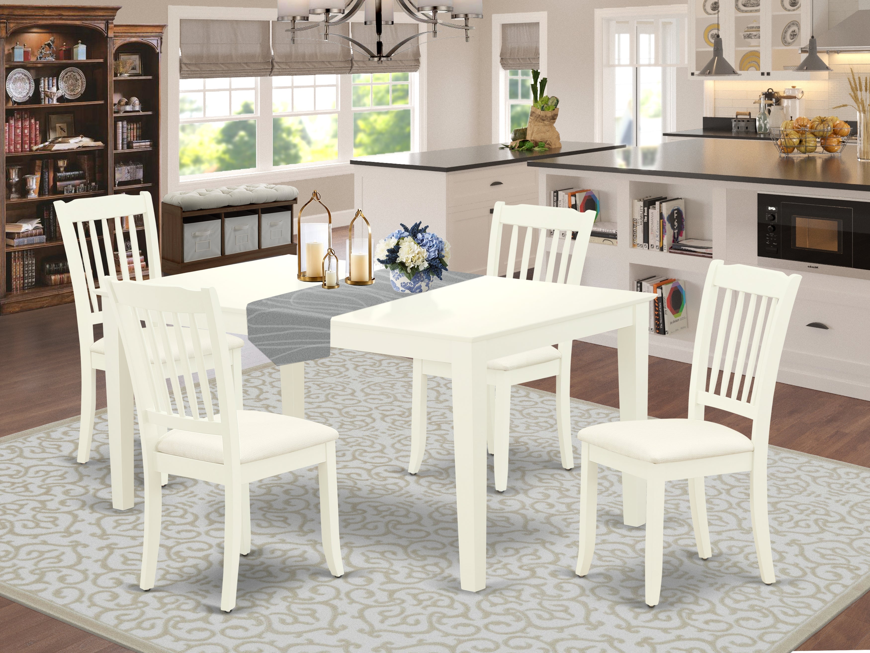 CADA5-LWH-C 5Pc Dining Set Includes a Rectangle Dinette Table and Four Vertical Slatted Microfiber Seat Kitchen Chairs, Linen White Finish