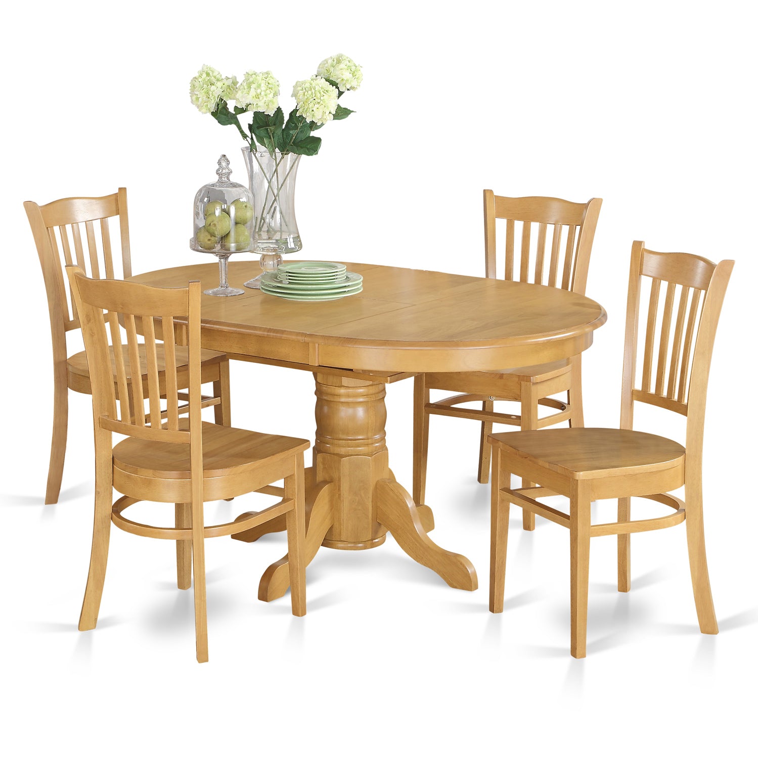 AVGR5-OAK-W 5 Pc Dining room set for 4- Table with Leaf and 4 Dining Chairs.