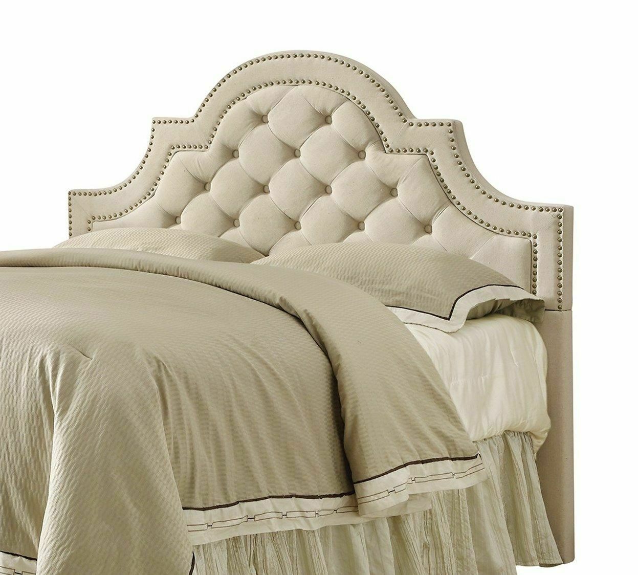 Coaster Ojai Queen Full Tufted Nailhead Upholstered Headboard Beige 300442qf