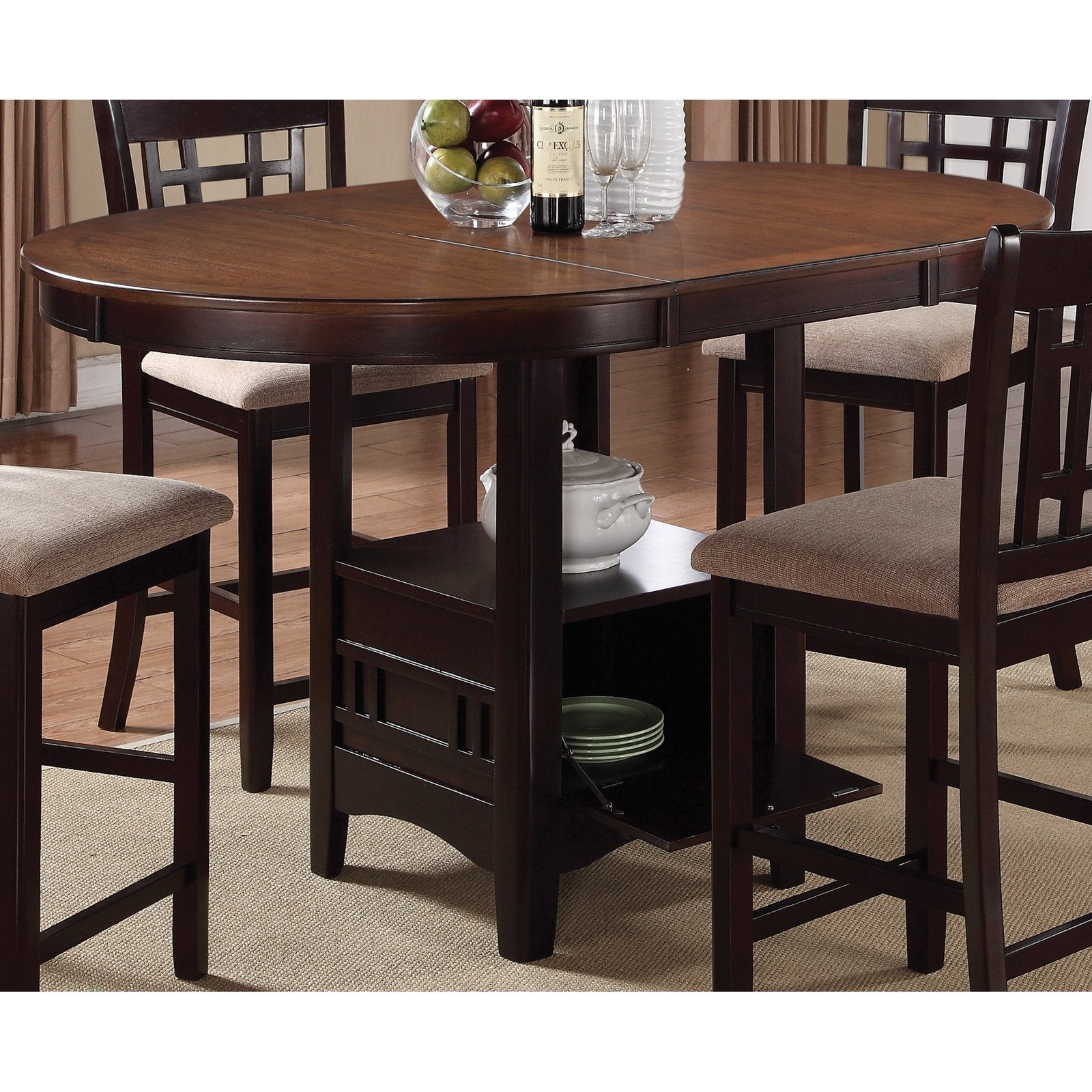 5-Piece Storage Counter Table Dining Set Tan and Espresso