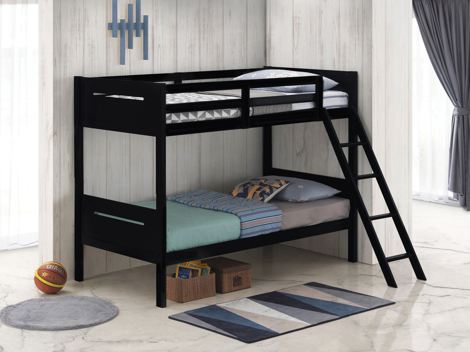 Coaster Solid Wood Separable Littleton Twin Over Twin Bunk Bed Black 405051BLK