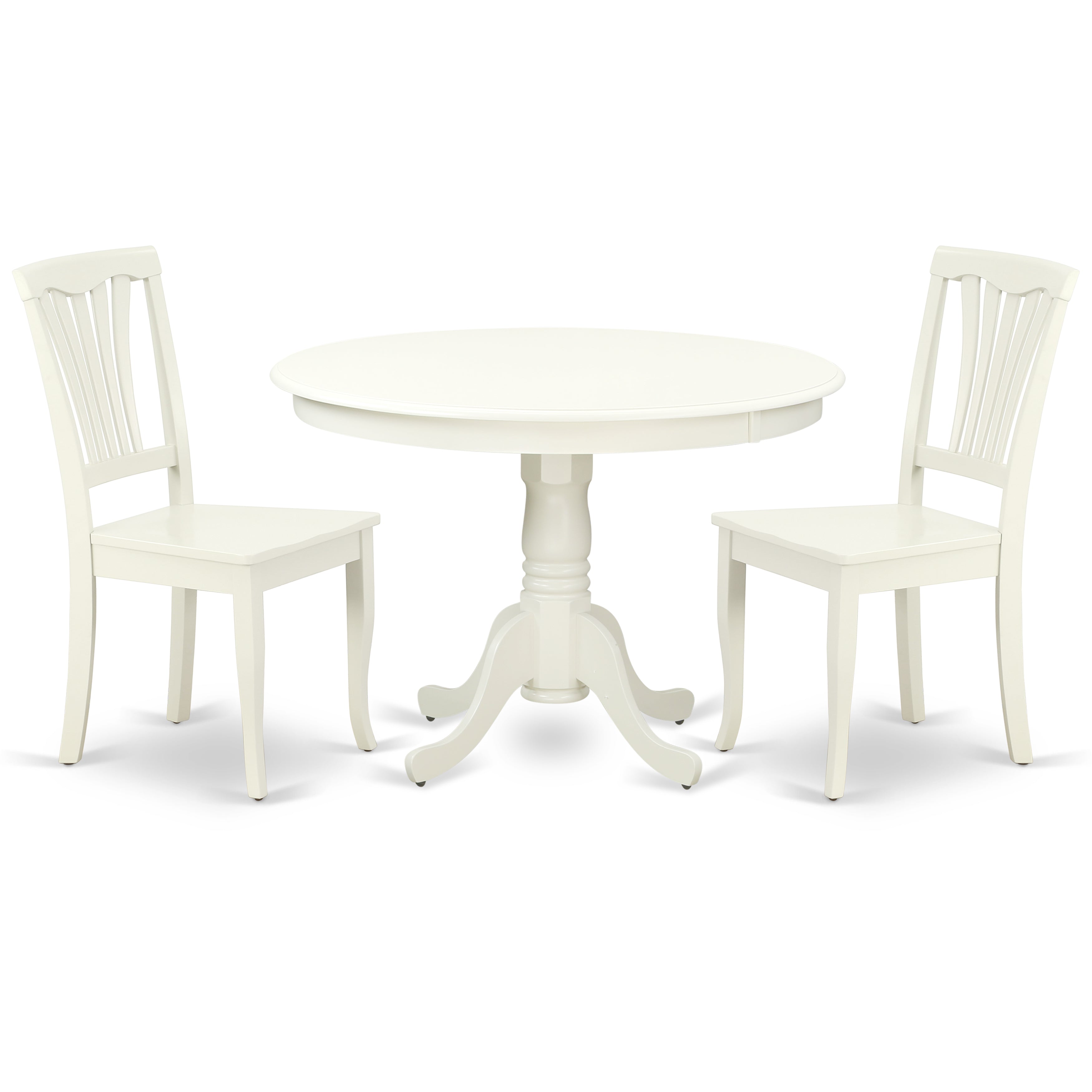 HLAV3-LWH-W 3PC Round 42 inch Table and 2 vertical slatted Chairs