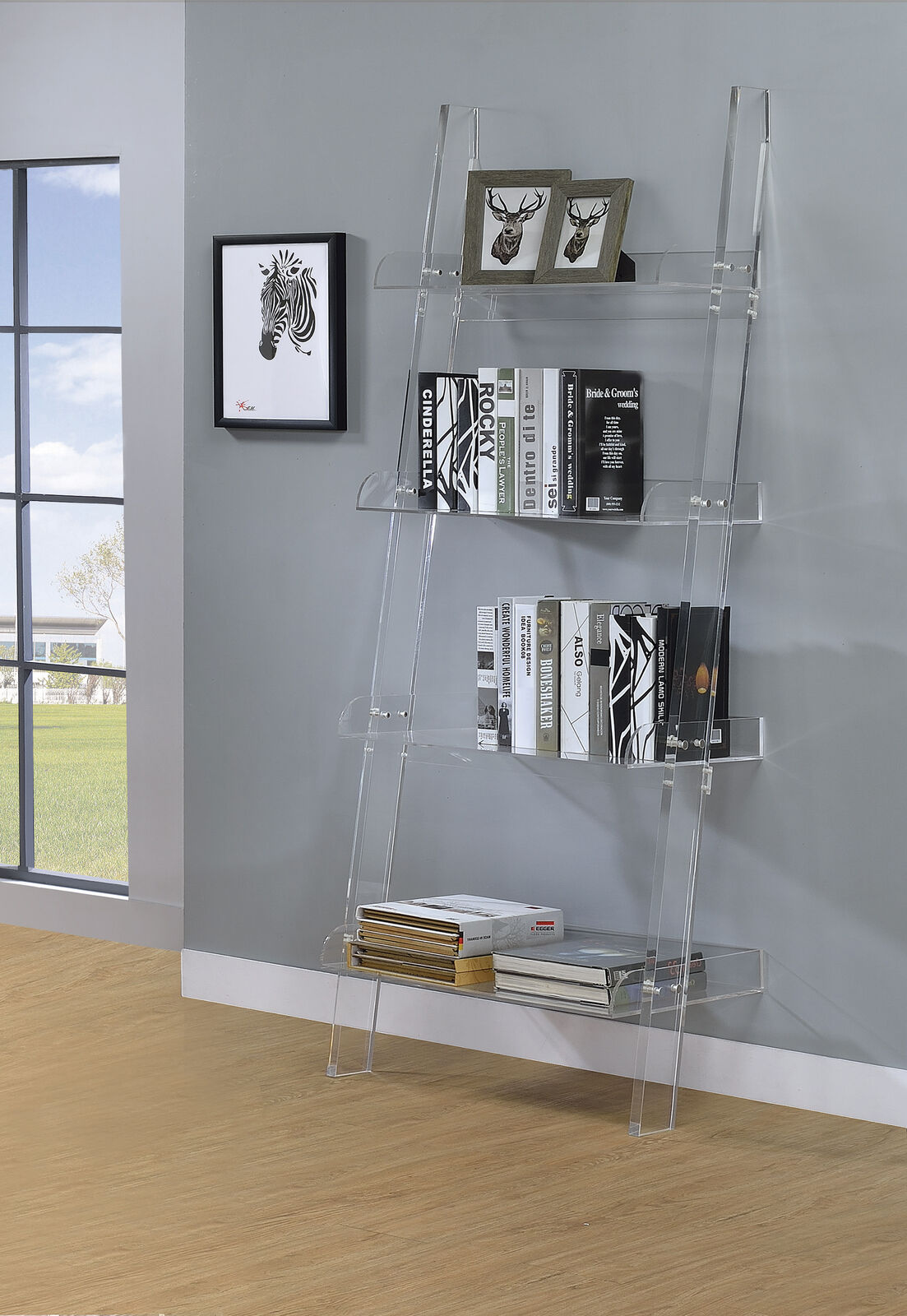 Coaster Amaturo Acrylic 4- Shelf Ladder Bookcase Clear 801553